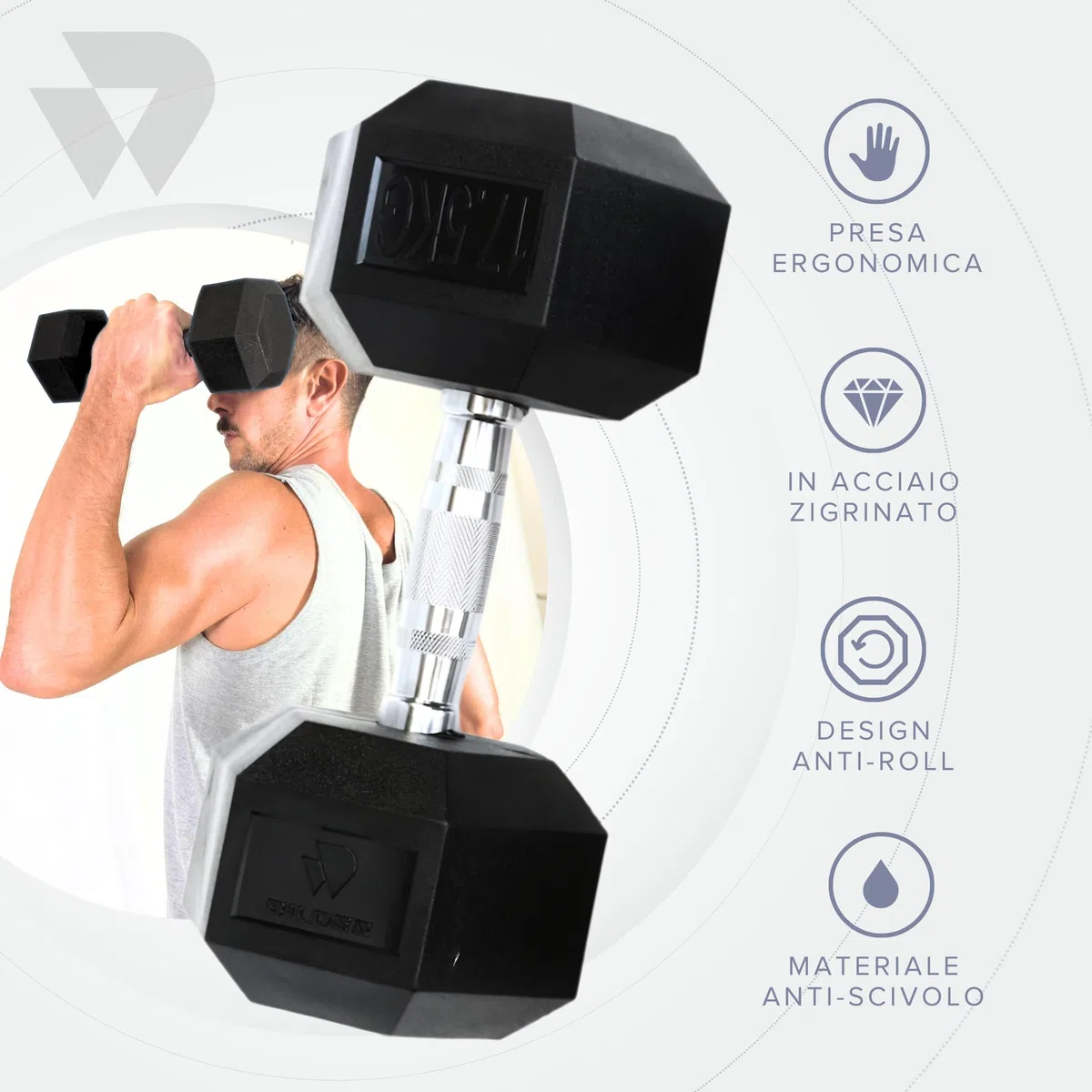BILDER - Manubrio Palestra Singolo, Forma Esagonale e Impugnatura Antiscivolo, Pesi Palestra e per Allenamento a Casa per Miglioramento Forza e Resistenza, Manubri Resistenti e Salvaspazio