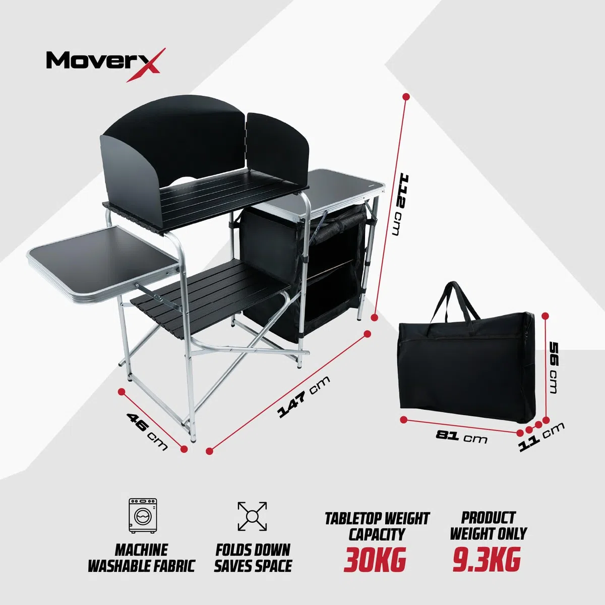 MoverX Cucina da campeggio pieghevole portatile con parabrezza, unità da campeggio pieghevole pop-up, armadio esterno 5 ripiani telaio in alluminio portatile per feste in giardino, picnic, supporta 30