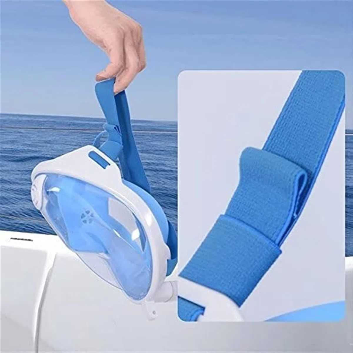 Maschera da snorkeling integrale in silicone, boccaglio subacqueo a 180°, maschera sub a bocca piatta di tipo asciutto, adatta for adulti e bambini