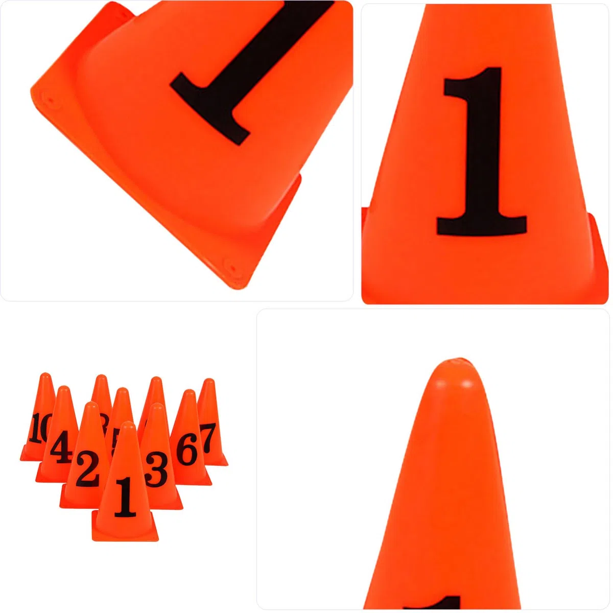 ibasenice Coni da Calcio per Allenamento 10 Pezzi Arancione Brillante, Secchielli Marcatori Ostacolo per Agilità Indoor e Outdoor, Segnaletica Sportiva per Calcio, Basket e Tennis