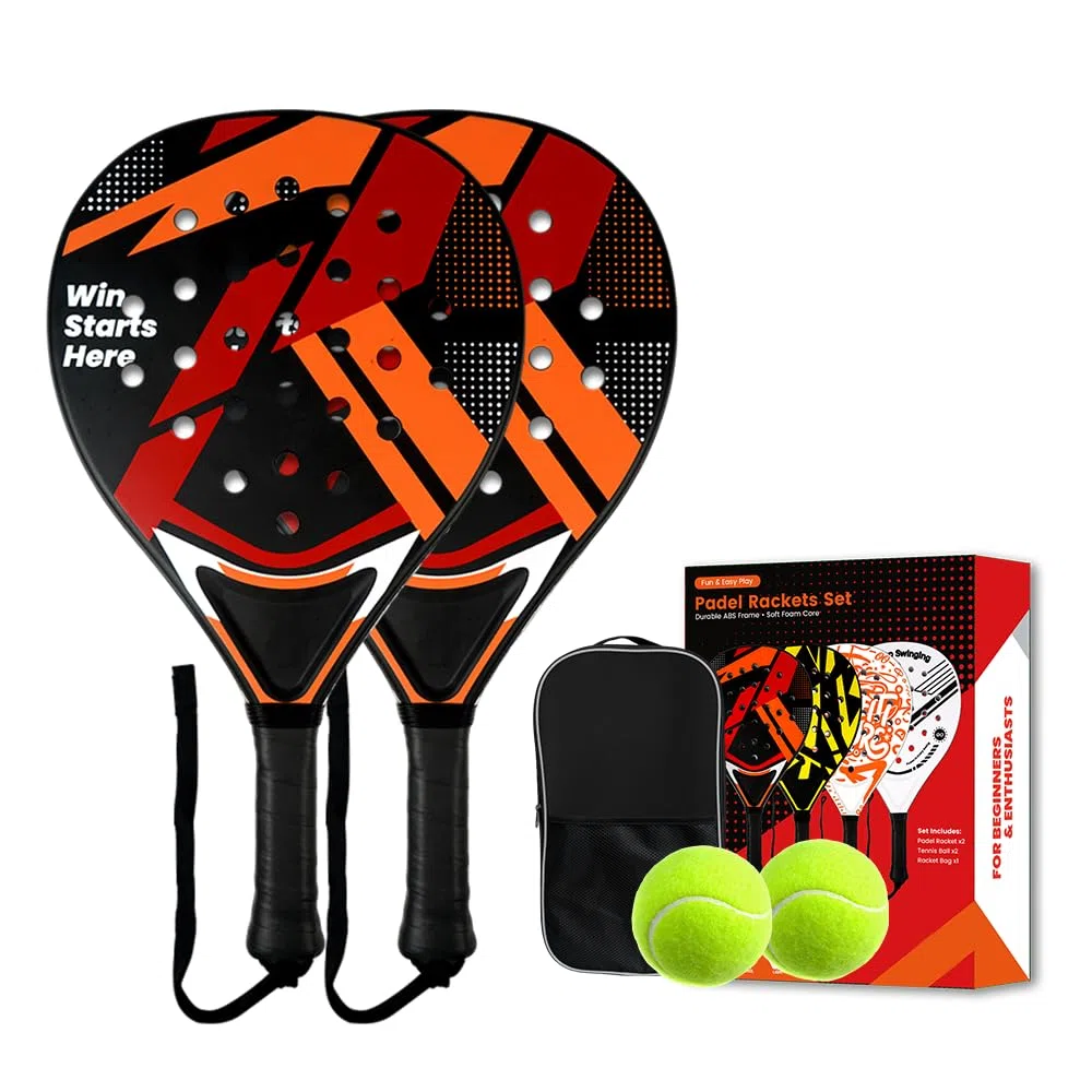 Set di 2 racchette da padel – superficie ABS e nucleo in schiuma EVA, racchette da beach tennis con 2 palline e borsa per il trasporto, per esterni, sabbia, cortile, piscina, divertimento per adulti