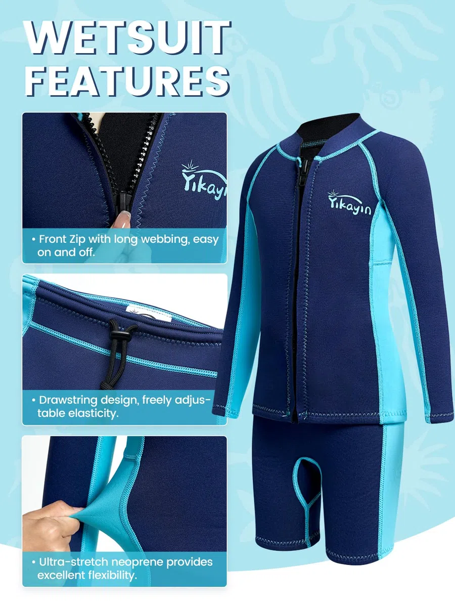 Muta, Bambini 2 mm Due Pezzi Ragazzi Ragazze Mute Bambino Neoprene Costume da bagno termico manica lunga Top + pantaloncini Tenere caldo Tuta subacquea per Watersport
