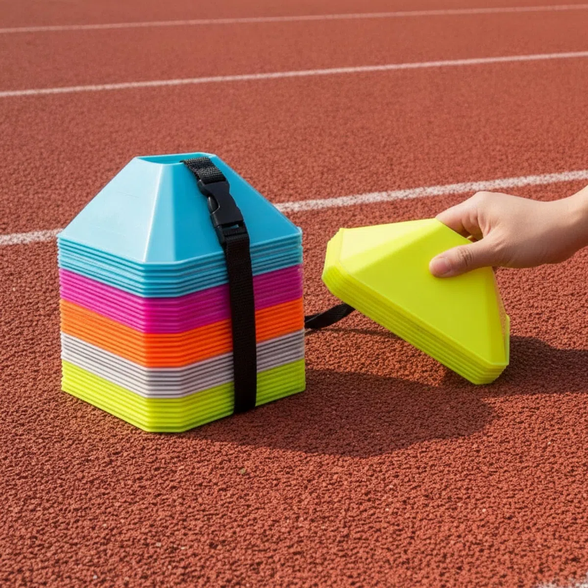 Sports Training Marker Cono Triangolare Allenamento Segnapercorso Campo Ostacolo Agilità Perimetro in Polietilene Antiurto con Supporto E Borsa Rete