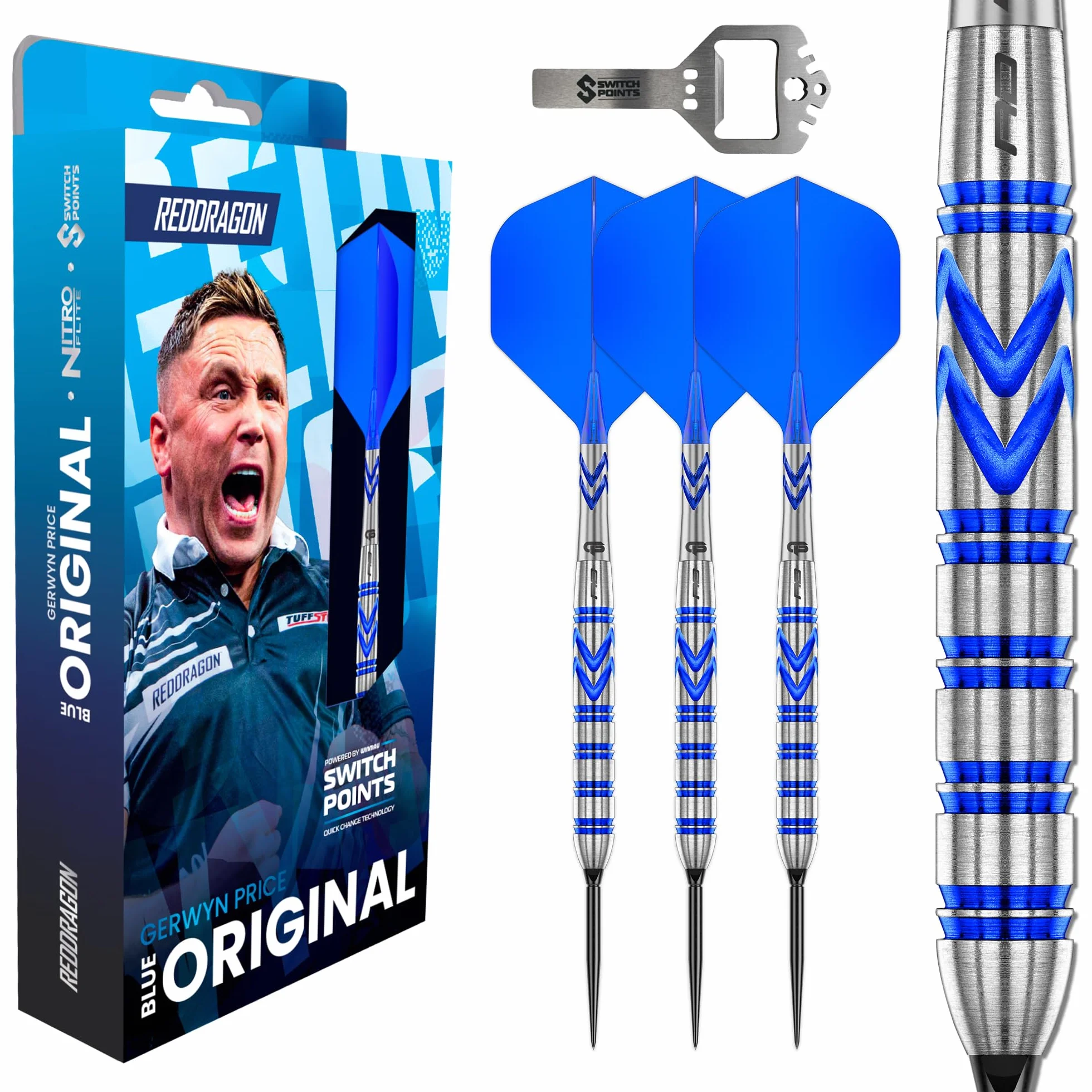 Red Dragon | Freccette Gerwyn Price Original Switch Points 23g | 90% Tungsteno | Nitro Flite Integrato | Punta in Acciaio