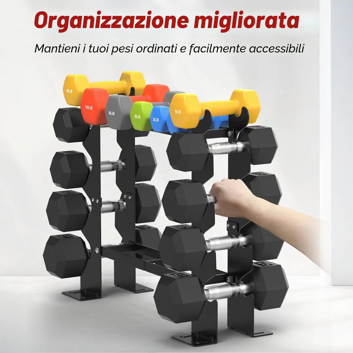 RELIFE REBUILD YOUR LIFE Rettangolo Manubri Rack Dumbbell Rack Manubri Supporto Peso Rastrelliera Pesi Porta pesi Palestra Casa