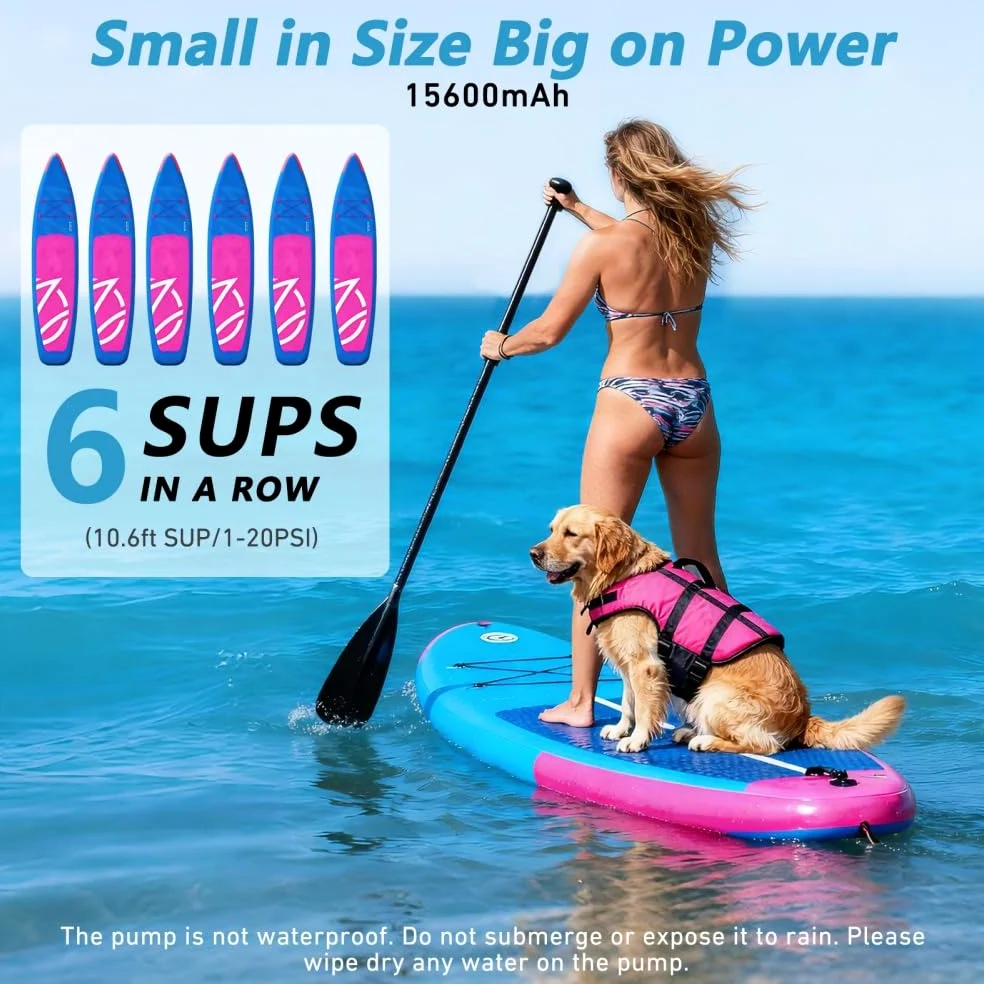 KinZon Pompa ad Aria Elettrica 60 PSI Alta Pressione per SUP, ricaricabile, compatibile con presa auto 12V, spegnimento automatico, gonfiaggio/sgonfiaggio, per paddle, kayak e pneumatici