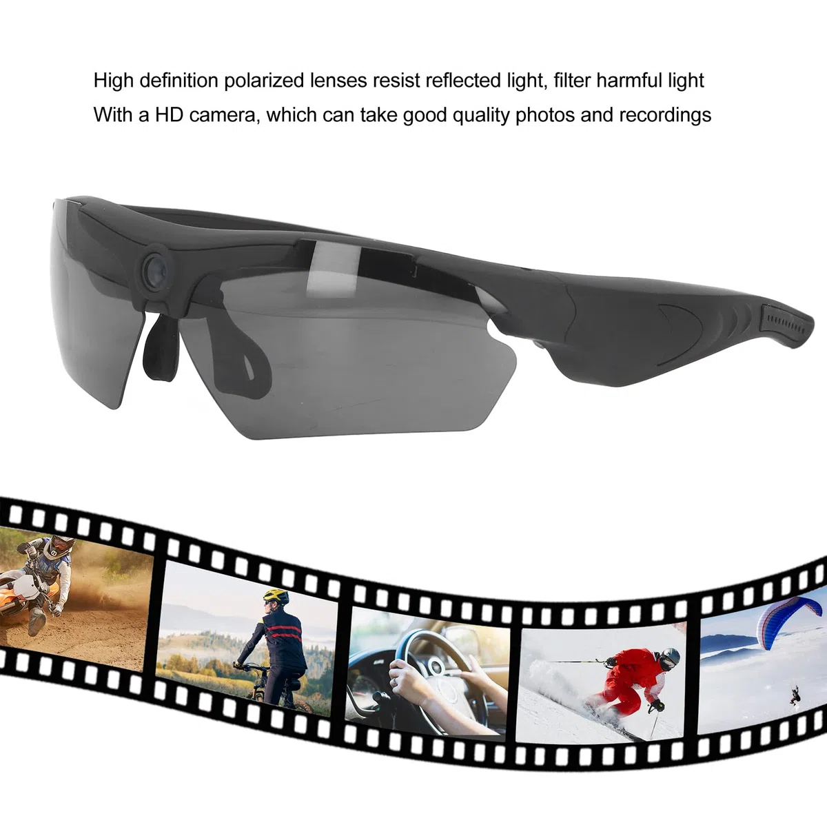 Tosuny 1080p Occhiali da Telecamera FHD, Occhiali da Sole Video Intelligenti con Lenti Polarizzate, Registrazione Audio e Video, Occhiali da Azione Sportiva Indossabili per Guida,