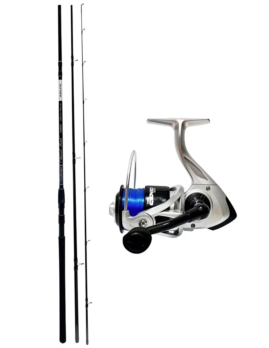 kolpo Kit pesca inglese canna 3 sezioni e mulinello da pesca con filo