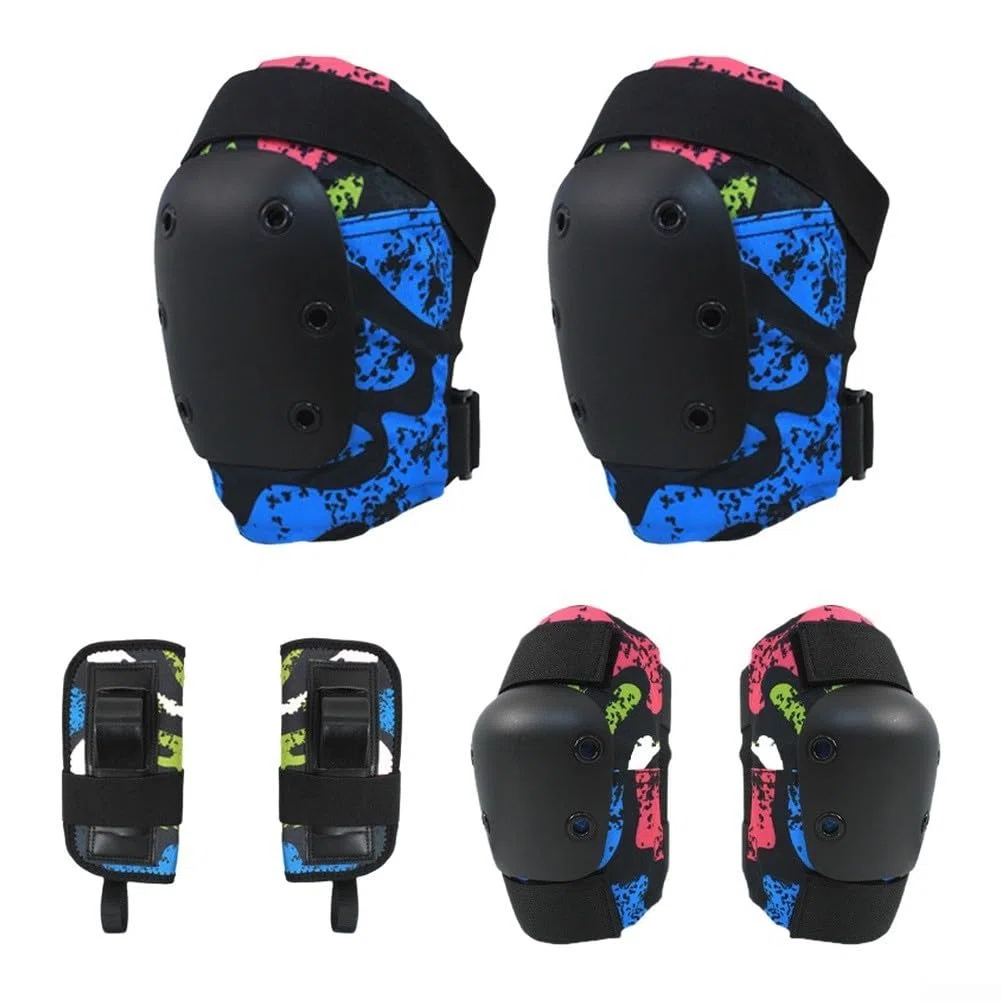 Kit di sicurezza per sport invernali, set da 6 pezzi con protezioni per ginocchia, gomiti, mani, guscio in polietilene resistente, imbottitura ammortizzante per sci e patta, in nylon traspirante e