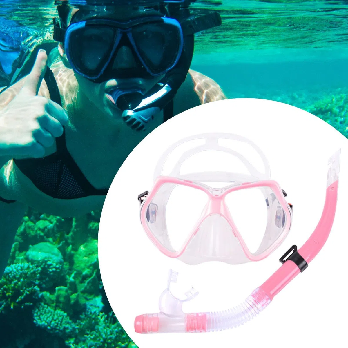 Set da snorkeling per adulti, maschera da nuoto per adulti, anti-perdite e anti-appannamento, attrezzatura professionale per snorkeling, vista panoramica, respirazione sicura