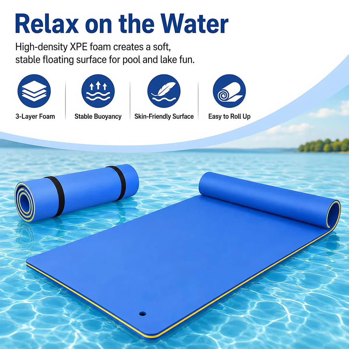 Tappeto Galleggiante XPE 3 Strati, 4-6 Pers., Lago Piscina 180x55cm | Schiuma XPE anti-strappo a 3 strati per massima durata nel tempo
