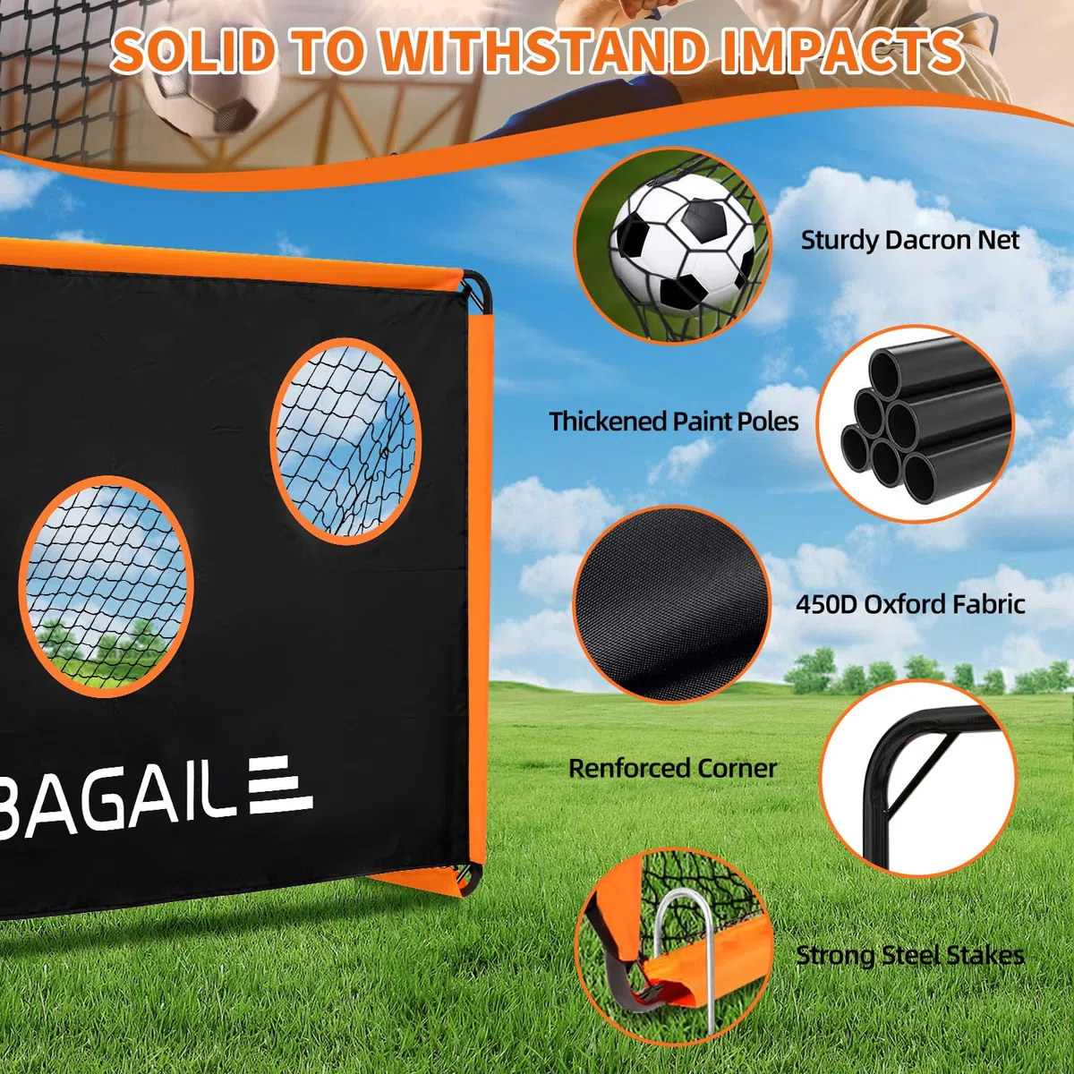 BAGAIL Porta da calcio con bersaglio, design 2 in 1, porta da calcio, borsa portatile, facile da installare, ideale per allenamenti in giardino e partite ricreative, 180 x 120 cm