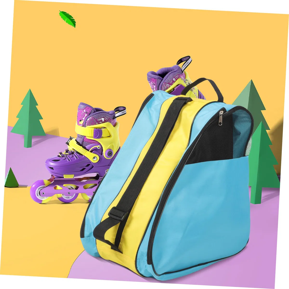 Kisangel Borsa per Pattini a Rotelle in Nylon, Zaino per Trasporto | Custodia per Pattini da Ghiaccio e Rotelle, Facile da Portare e Protezione, Blu Giallo Blu