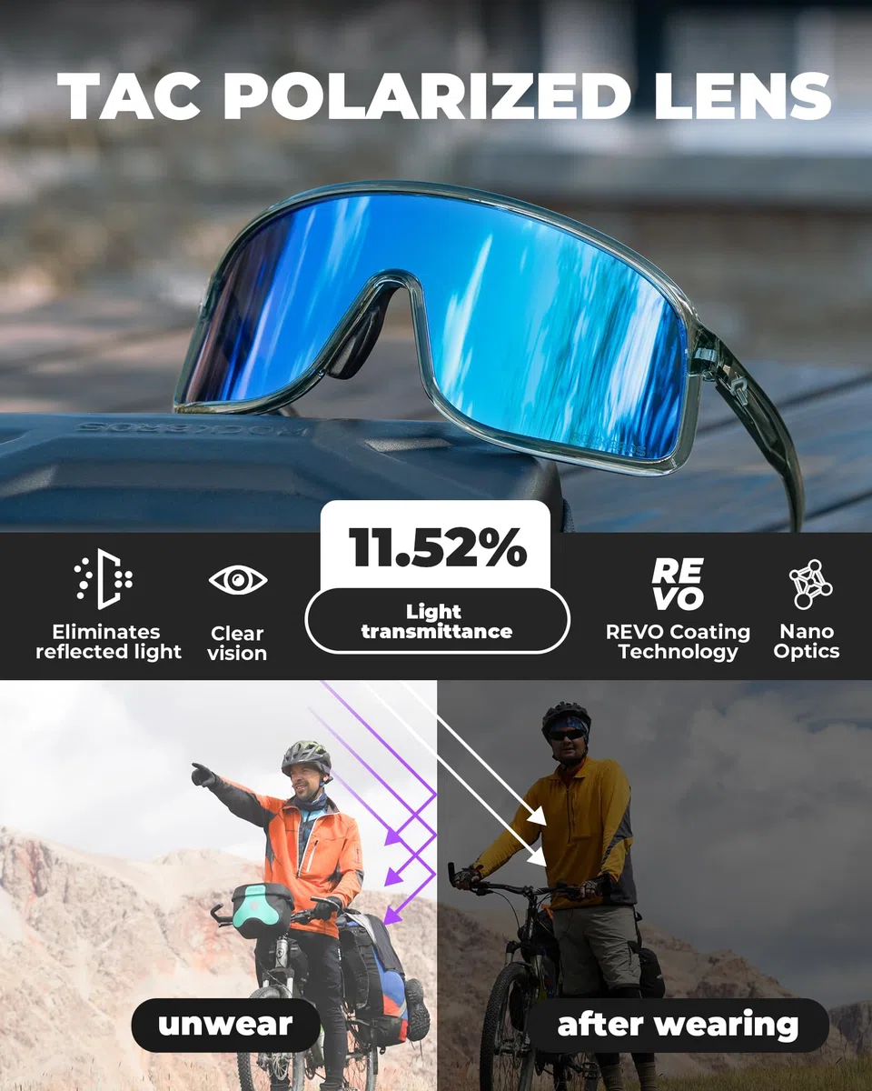 ROCKBROS Occhiali Polarizzati Uomo Donna, Occhiali da Sole Ciclismo Sportivi Protezione UV400 Antivento, Adatto per Bici Corsa MTB Pesca Guida Running
