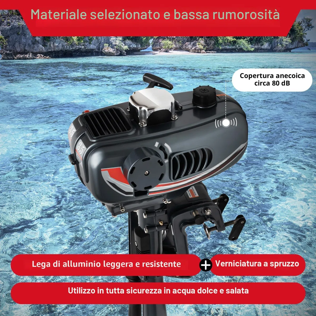 Motore Fuoribordo A 2 Tempi CDI Con Raffreddamento Ad Acqua, 2,5 Kw, Semi-Raffreddato Ad Aria, Controllo Pinne
