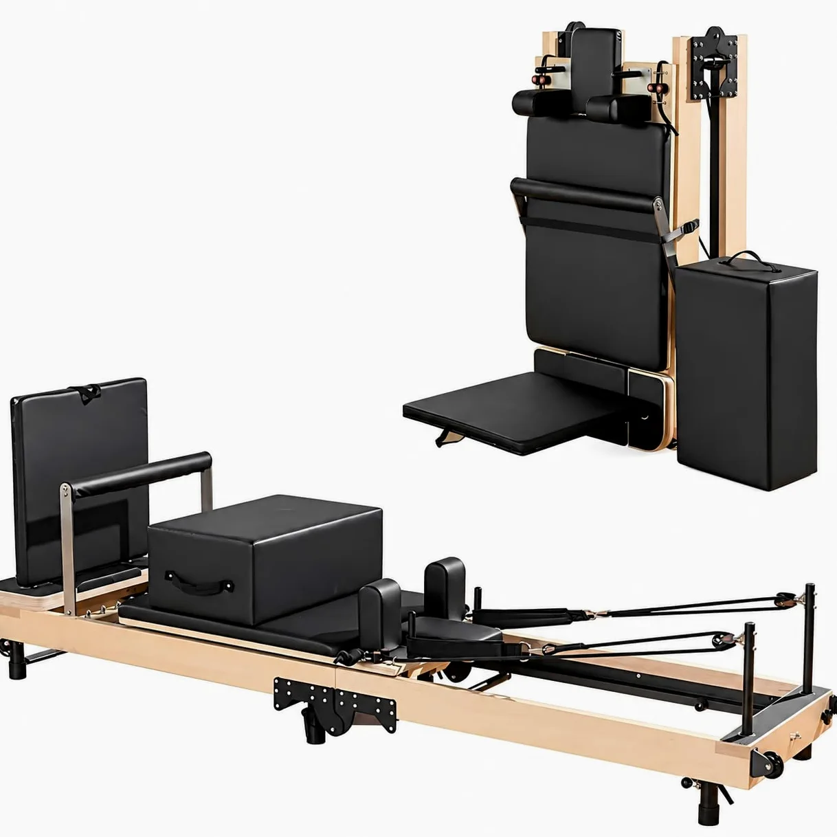 Reformer F1 portatile pieghevole professionale per studio e casa, in legno d'acero nero