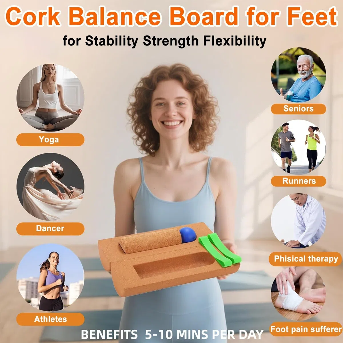 Balance Board della Caviglia Sughero Rullo per Fasce con Palla Fasciale Fasce di Resistenza per l'equilibrio, Stabilità Forza dei Piedi Allenamenti in Palestra a Casa