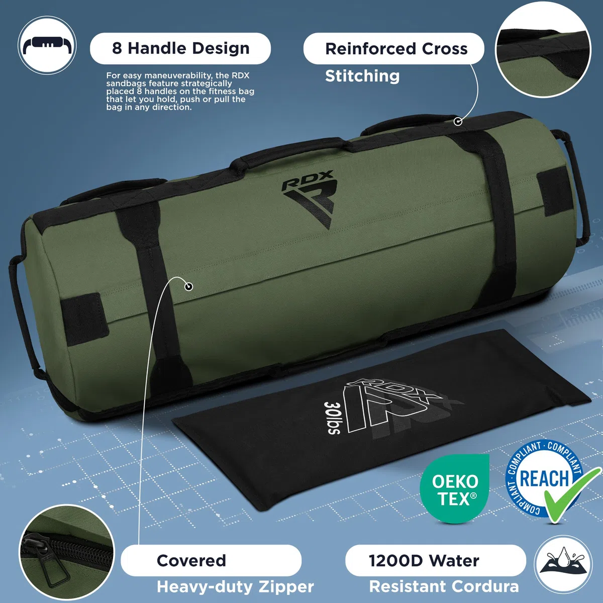 RDX Sandbag Fitness Sacca Allenamento, Regolabile Weights Power Bag con Maniglie per Powerlifting Sollevamento Pesi Functional Training, Migliorare Equilibrio Forza e Coordinazione