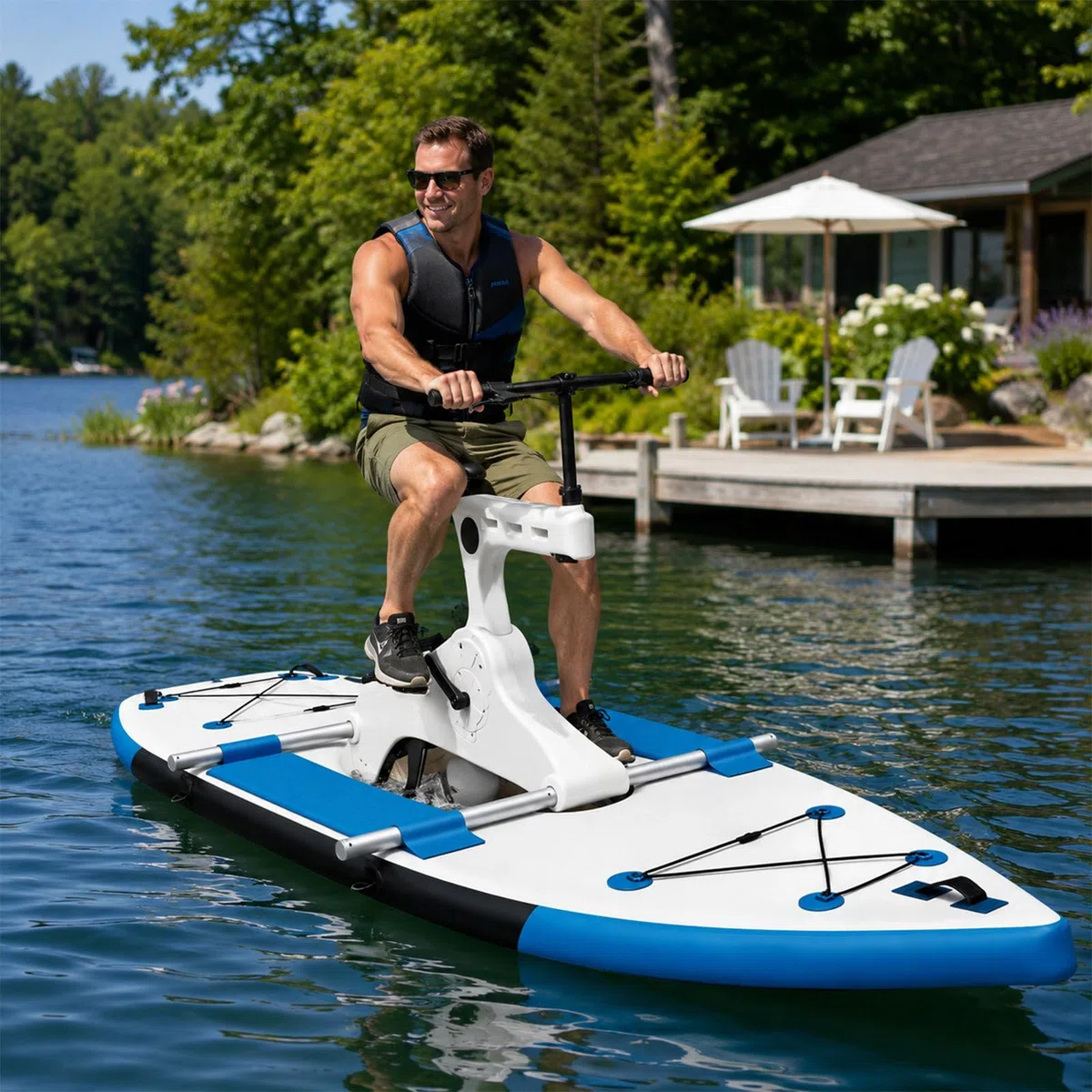 Bicicletta Acquatica Gonfiabile A Pedali per Adulti - capacità 220kg 1 Persona - velocità 7km/H - Pedalò per Laghi, Spiagge E Parchi Acquatici Blue