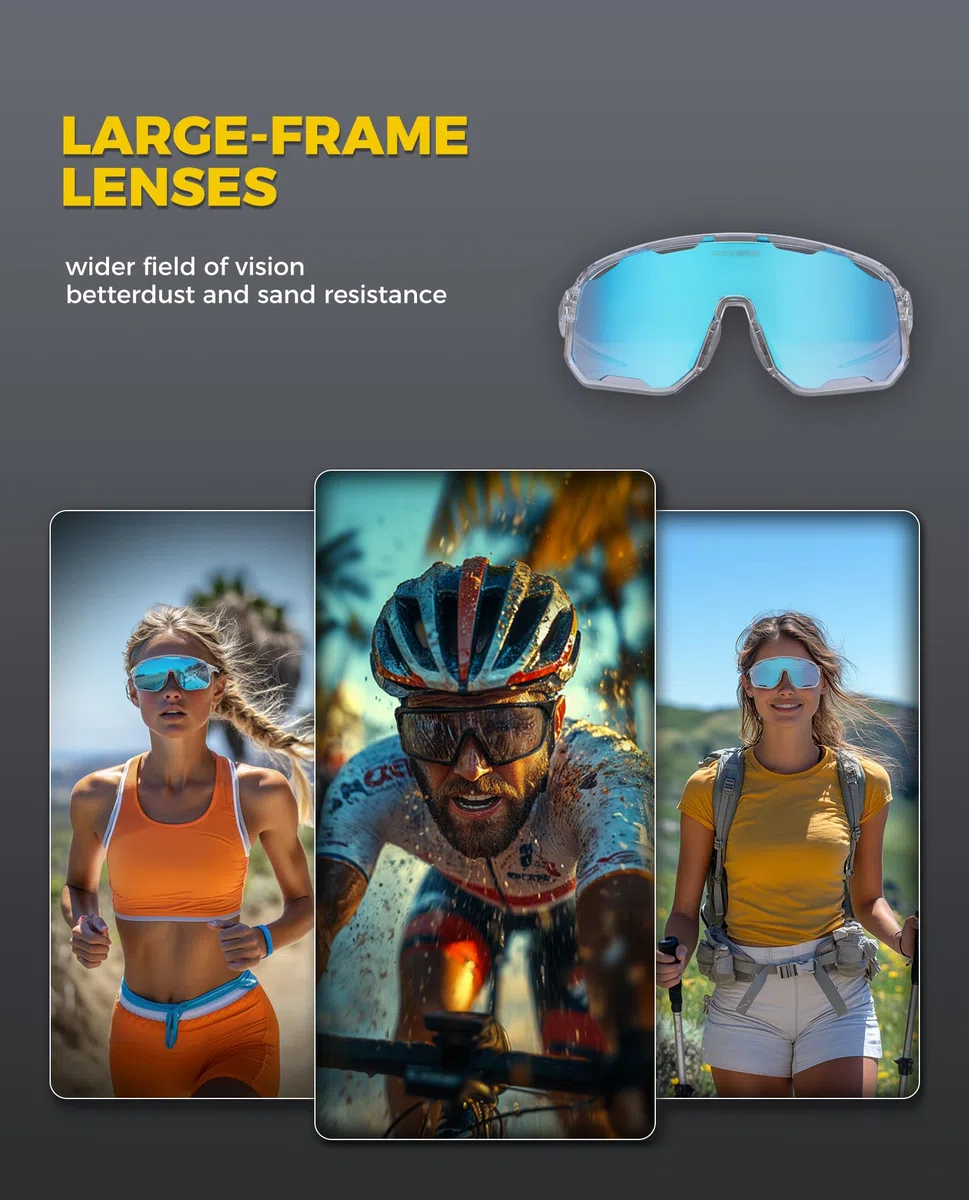 ROCKBROS Occhiali Fotocromatici da Sole Uomo Donna, Occhiali Sportivi Ciclismo con 3 o 5 Lenti Intercambiabili, Protezione UV400, Adatto per Bici MTB Corsa Pesca