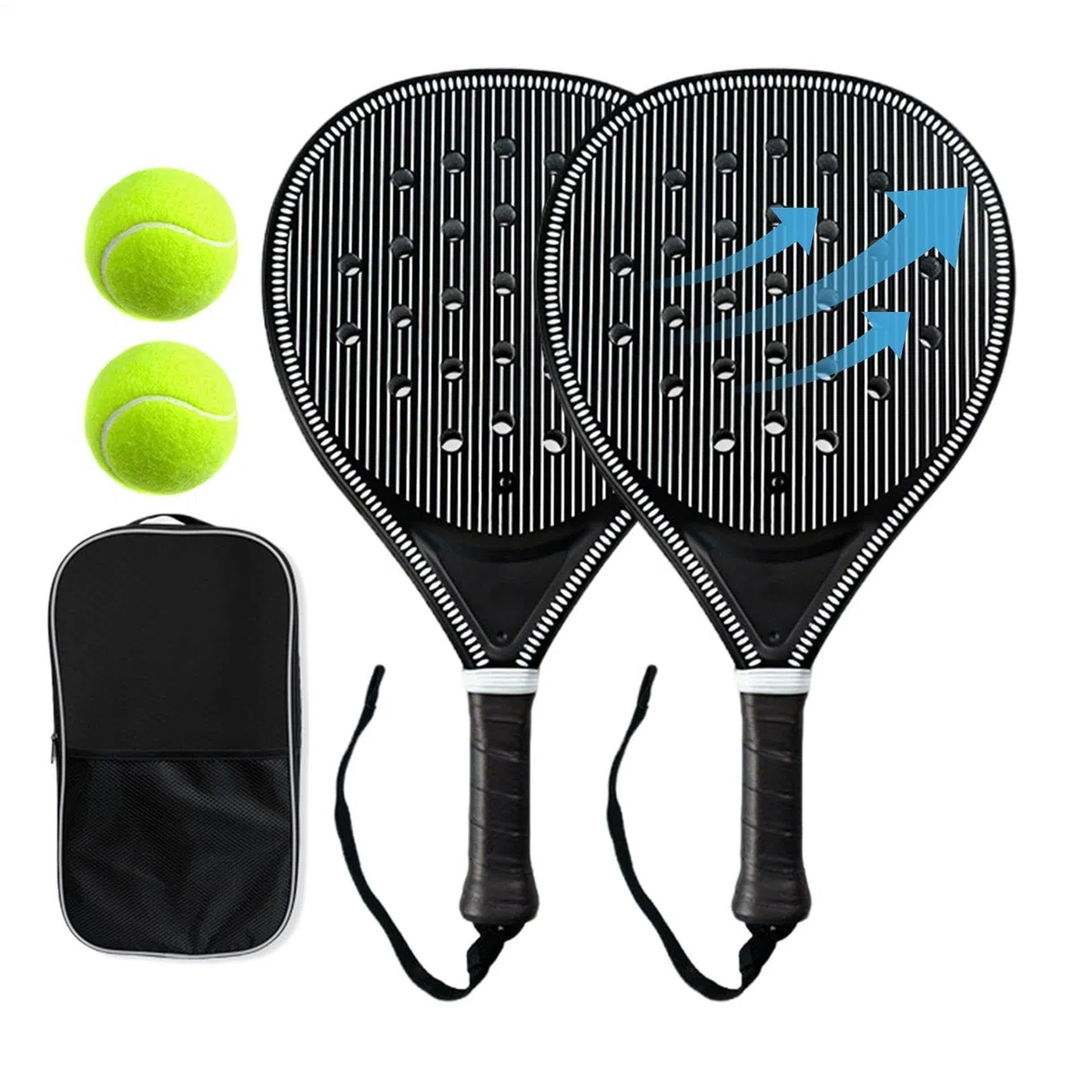 Famili - Set di racchette da spiaggia in polistirene, fibra di carbonio, cotone, PU, ABS, 26 x 46,5 cm, portatile, per allenamenti da tennis, per adulti e bambini