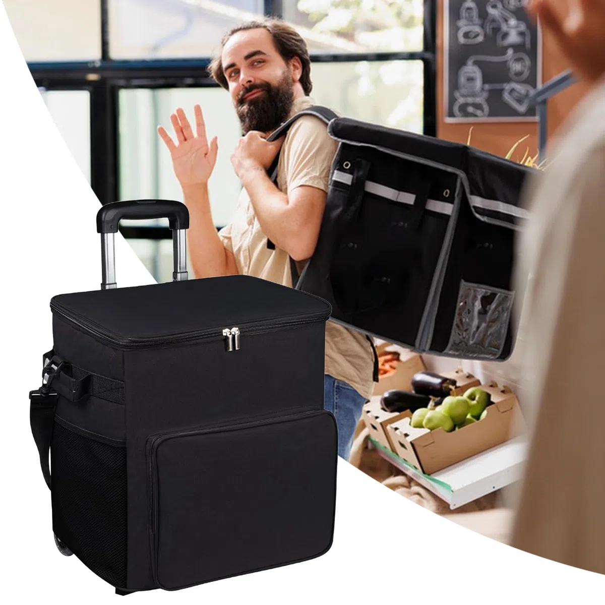 Cooler on Wheels - Carrello con ruote, carrello con manico, 35 l, isolato, a prova di perdite, borsa da viaggio per esterni, patio, picnic, campeggio, shopping