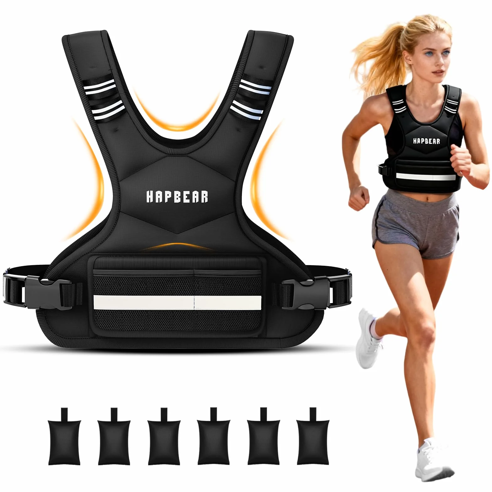 HAPBEAR Giubbotto Zavorrato Regolabile 2–15 kg, Gilet con Pesi Unisex con 6 Sacchetti in Sabbia di Ferro e Tasca Grande, Ideale per Palestra, Allenamento, Crossfit