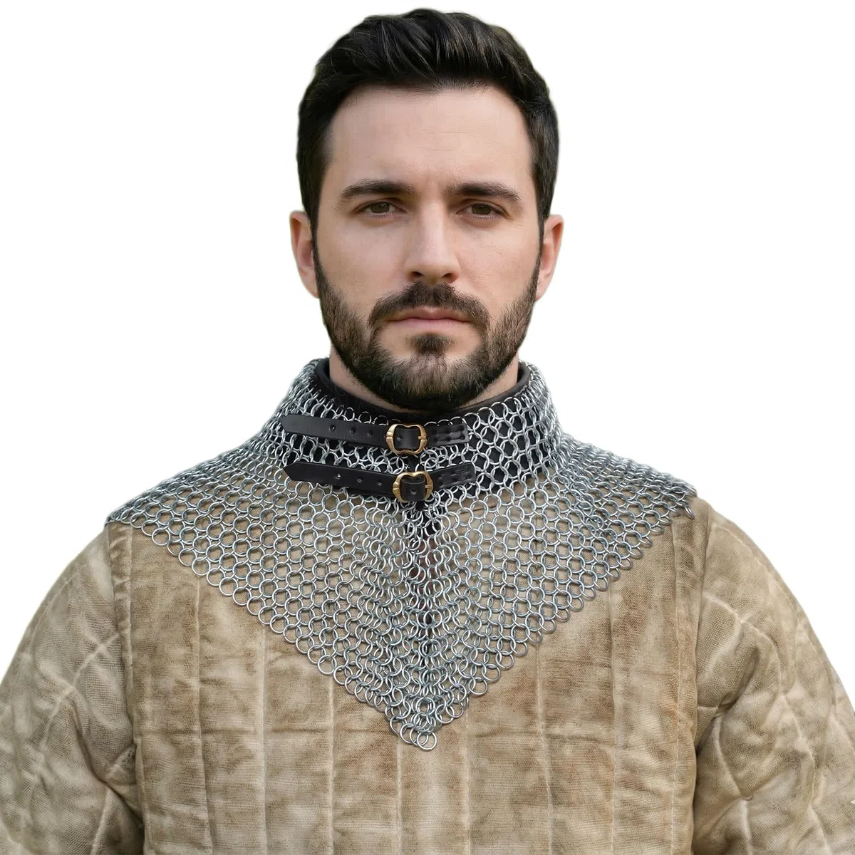 Lord of Battles Collare in maglia di maglia medievale per collo armatura – 10 mm 16G anelli butted in acciaio dolce Maille Collar protezione per il collo