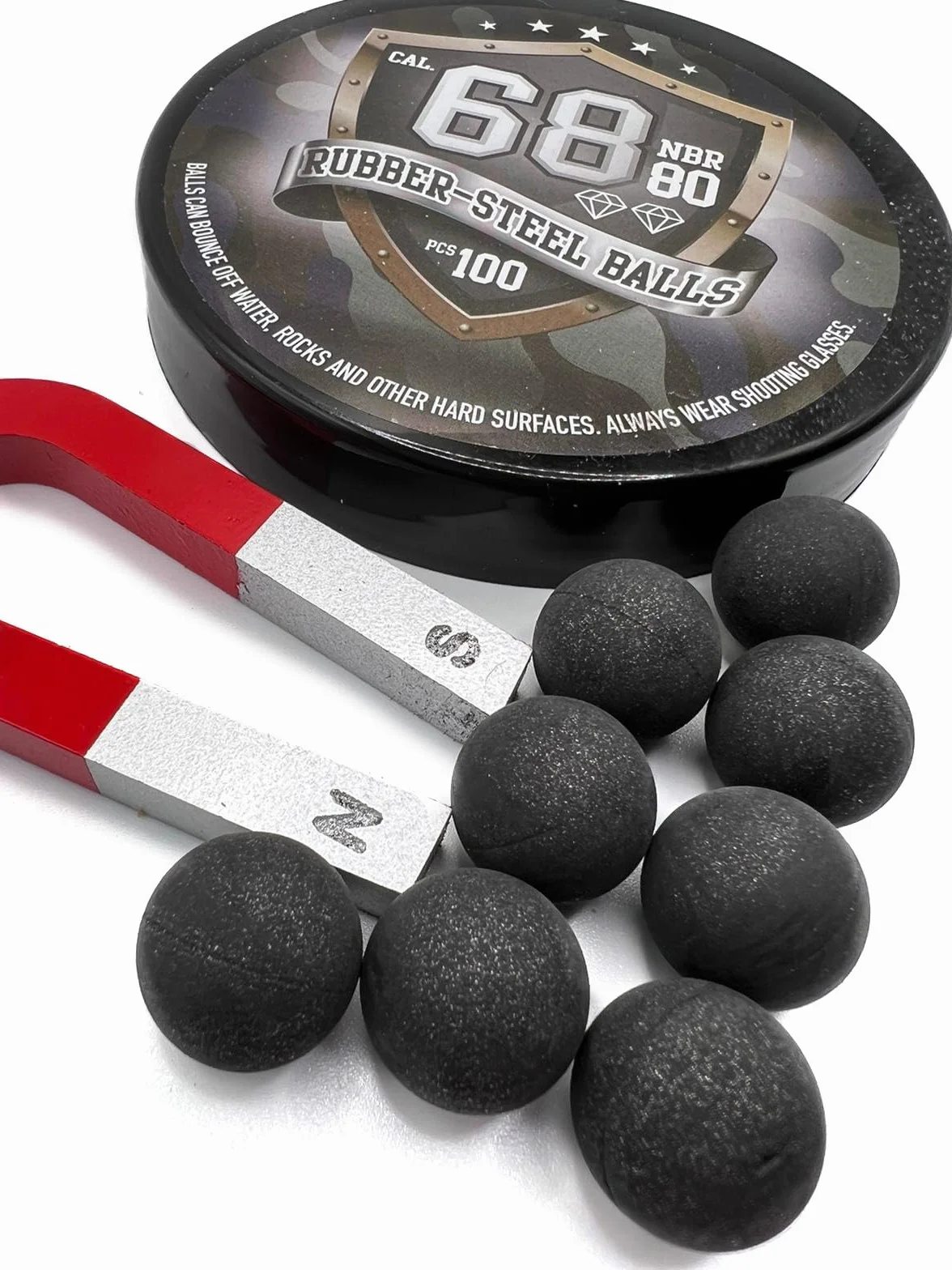 SSR 100 x Premium Hard Mix Rubber Steel Balls Paintballs Reballs Gomma Palline Pistole di Difesa 68 Calibro