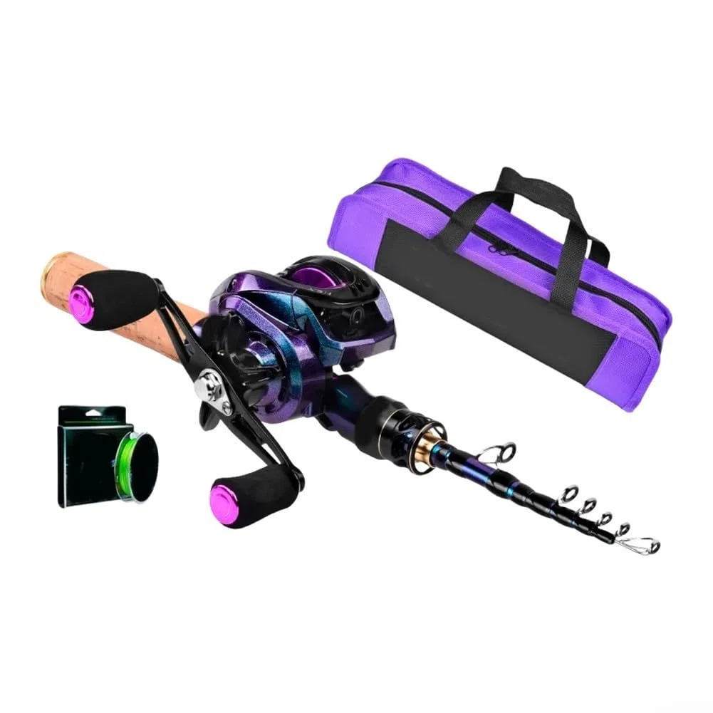 Canna da pesca telescopica e mulinello per Combo, Baitcasting o Lure Fishing Outfit con fibra di carbonio, attrezzatura da pesca per principianti in acqua salata per mare barca surf casting