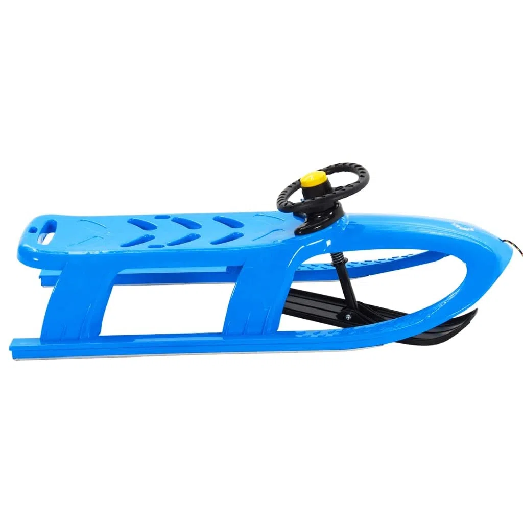 Slittino con volante per bambini, robusta slitta da neve in polipropilene con pattini in acciaio e corda di trazione, 102,5 x 40 x 23 cm, blu