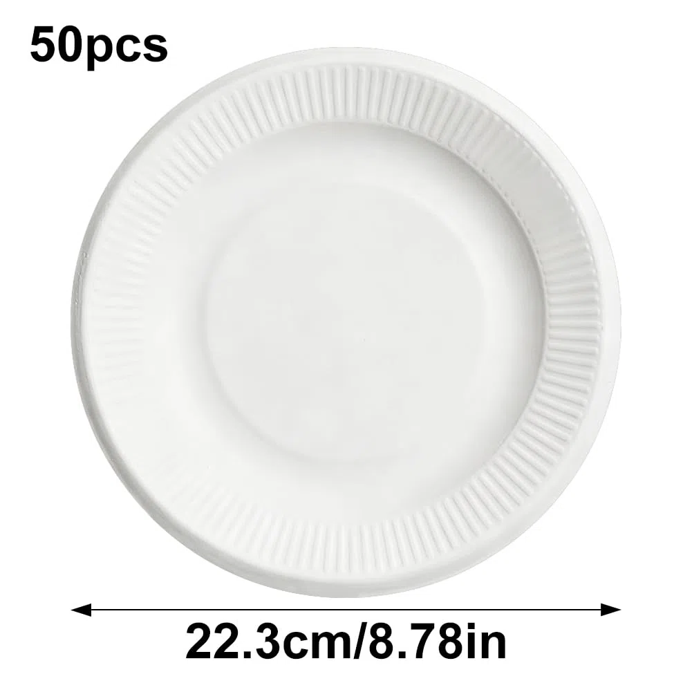50 Pezzi Piatti di Carta USA e Getta, stoviglie di Carta Rotonde Bianche per Feste, Picnic, Barbecue, Dessert