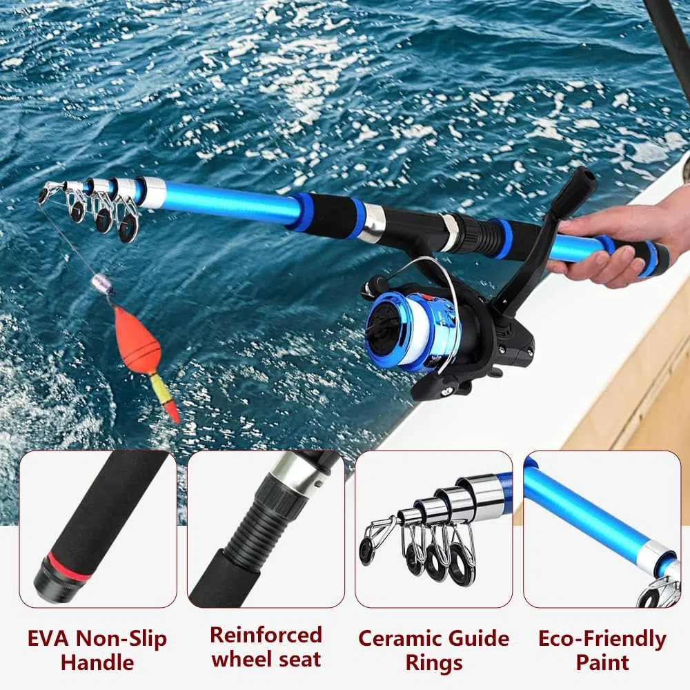 1,8M Canna da Pesca Bambino, 2 Set Iniziale di Canna da Pesca per Bambini, Set Completo di Canne da Pesce Telescopica con Mulinello, Esche, Filo, Ami, Kit Portatile per Principianti Bambini