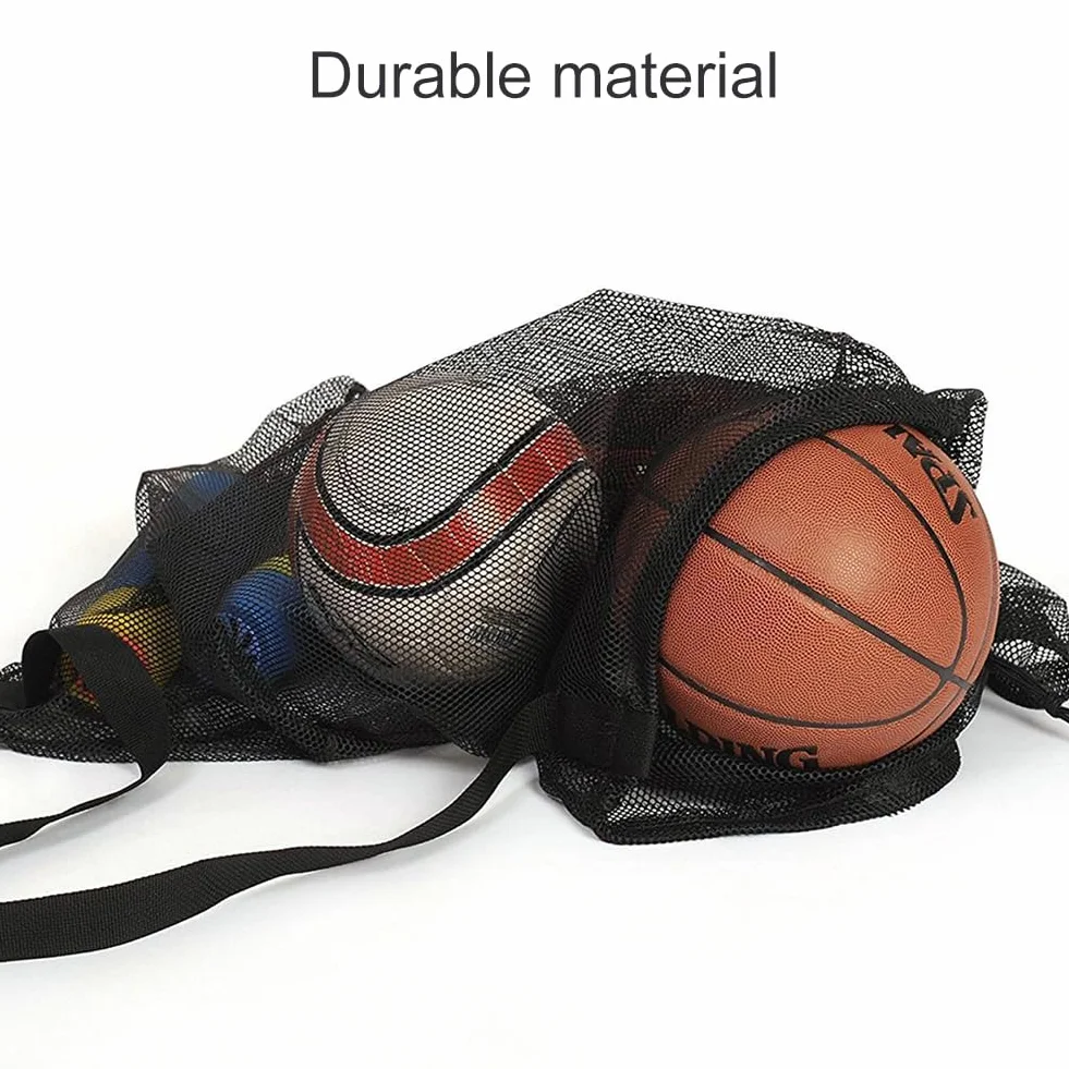 Mesh Ball Bag, Sacca in Rete per Palloni da Calcio, Borsa per Palline in Rete, Borsa Portaoggetti di Palline, per Calcio Basket Pallavolo Tennis Calcio, con Coulisse e Tracolla, 72 X 100cm, Nero