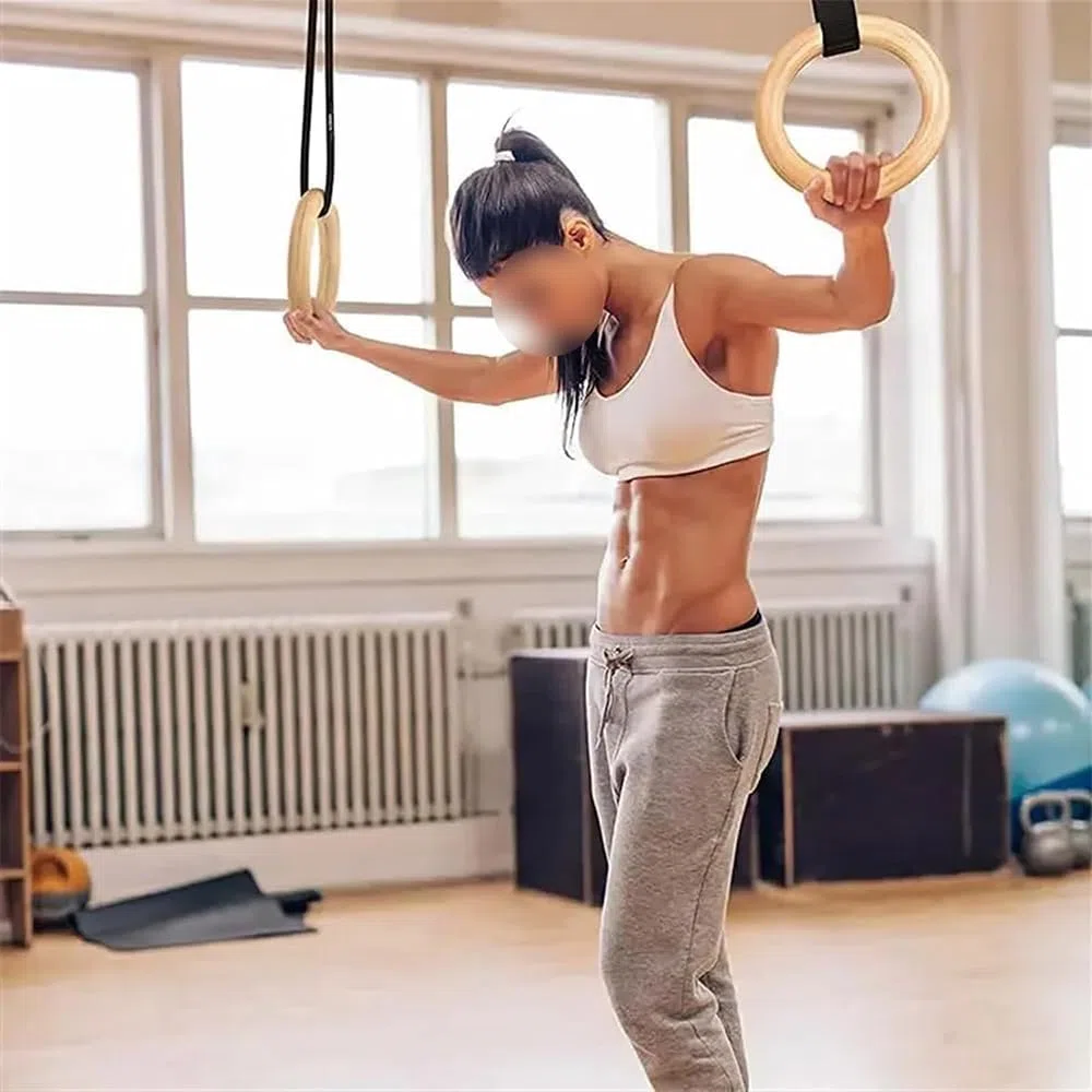 Anelli da Ginnastica in Legno essiccati al Sole con Cinghie Anelli da Palestra per Esercizi Fitness ad Alta intensità Ginnastica Anelli per Immersione Atletici