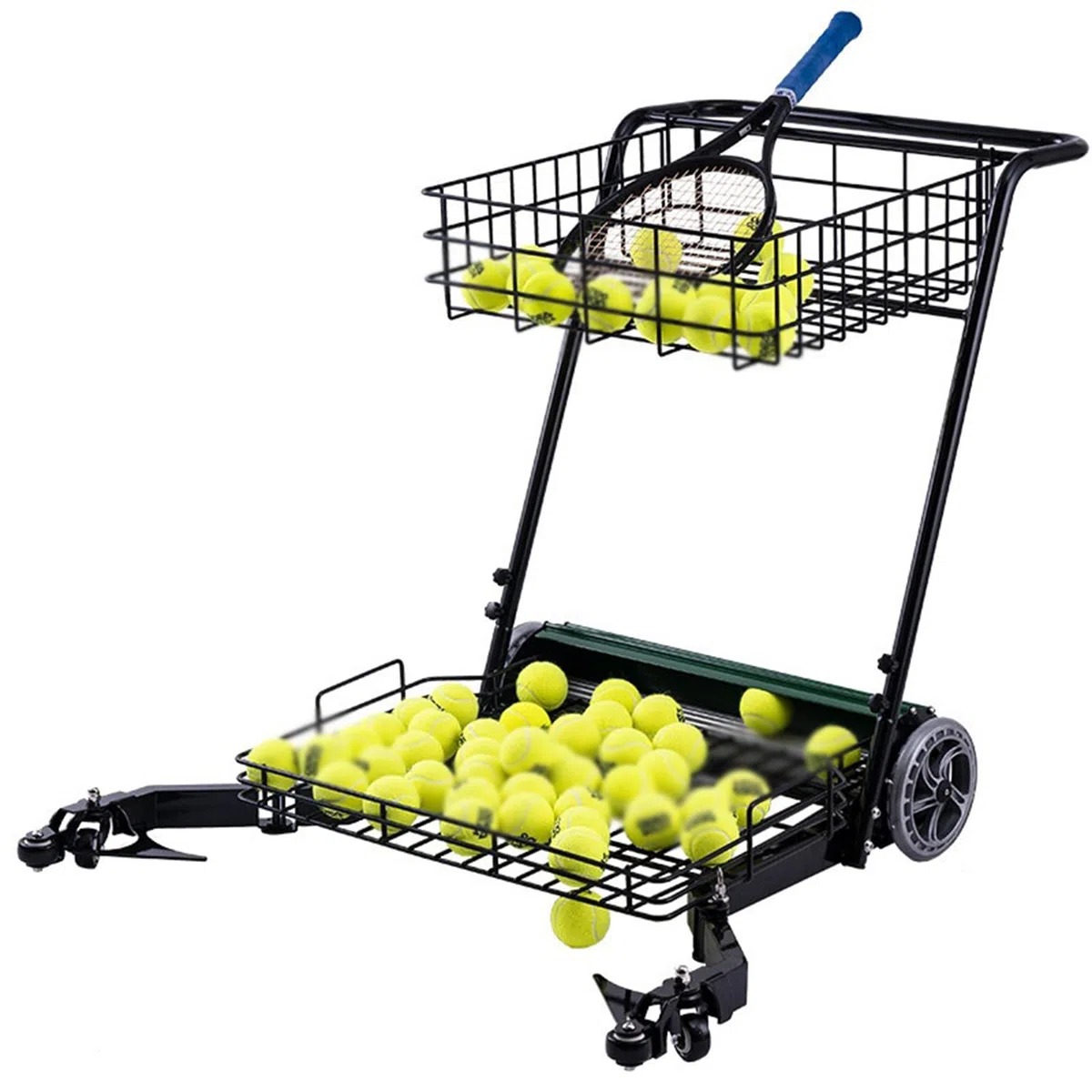 Raccoglitore automatico di palline da tennis, 290 grandi capacità, raccoglie 90 palline alla volta, ruote universali silenziose, in lega di alluminio, per scuole, allenatori, club