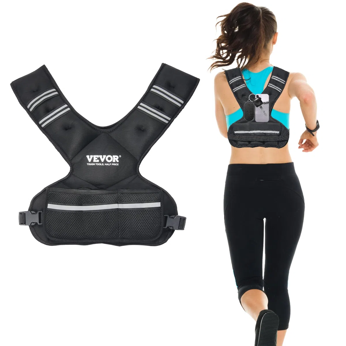 VEVOR Giacca con Pesi Regolabile 9-14,5 kg, Giacca con Pesi 6 Pacchi Pesi in Pellet di Ferro e Striscia Riflettente per Adulti Attrezzatura da Allenamento per Bodybuilding, Corsa, Jogging, Fitness
