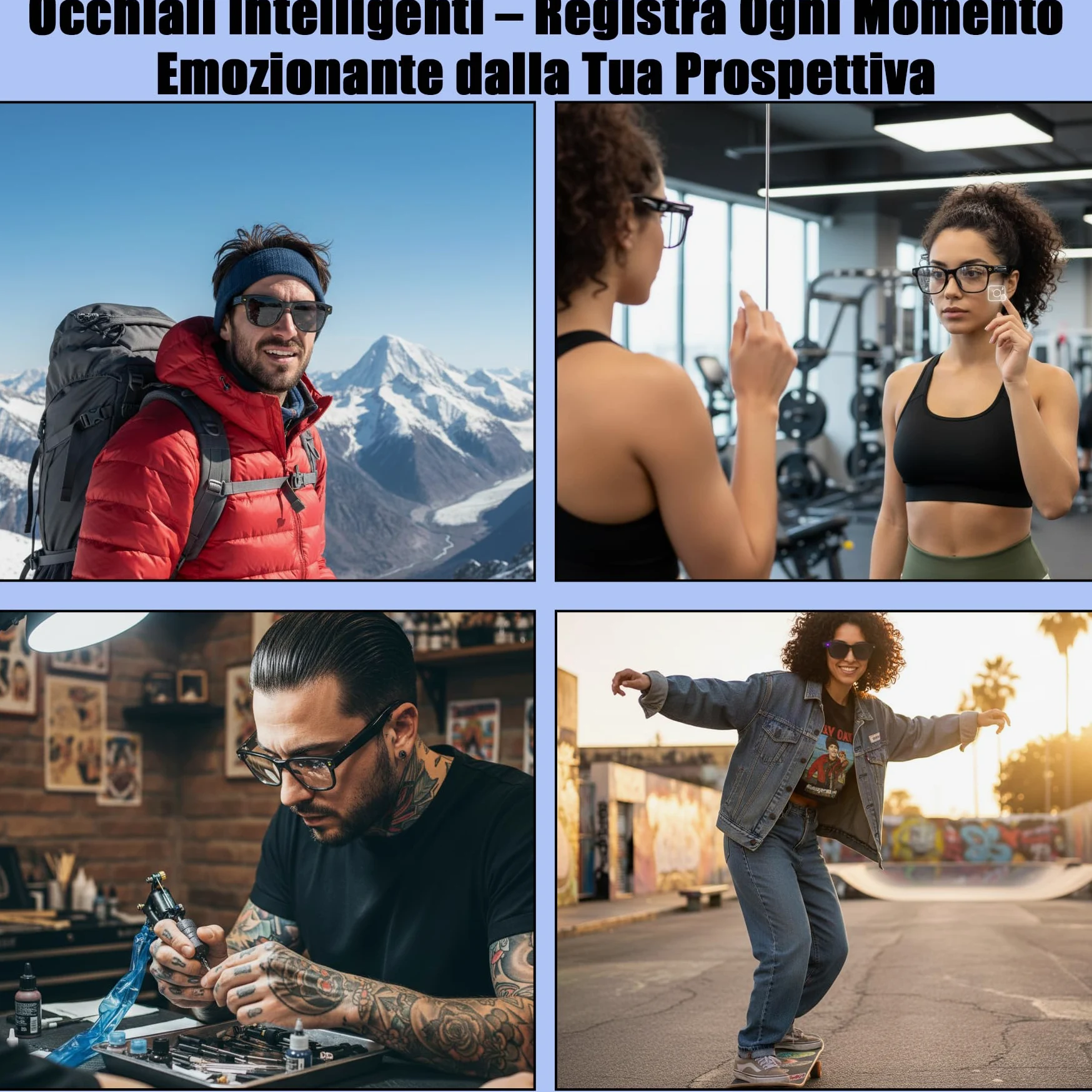 SINOTE'CA AI Smart Glasses con Telecamera 8MP, Occhiali Intelligenti Bluetooth, Occhiali da Sole con Videocamera Integrata, Traduzione in Tempo Reale, Musica Open-Ear, Microfono Dual Noise Reduction