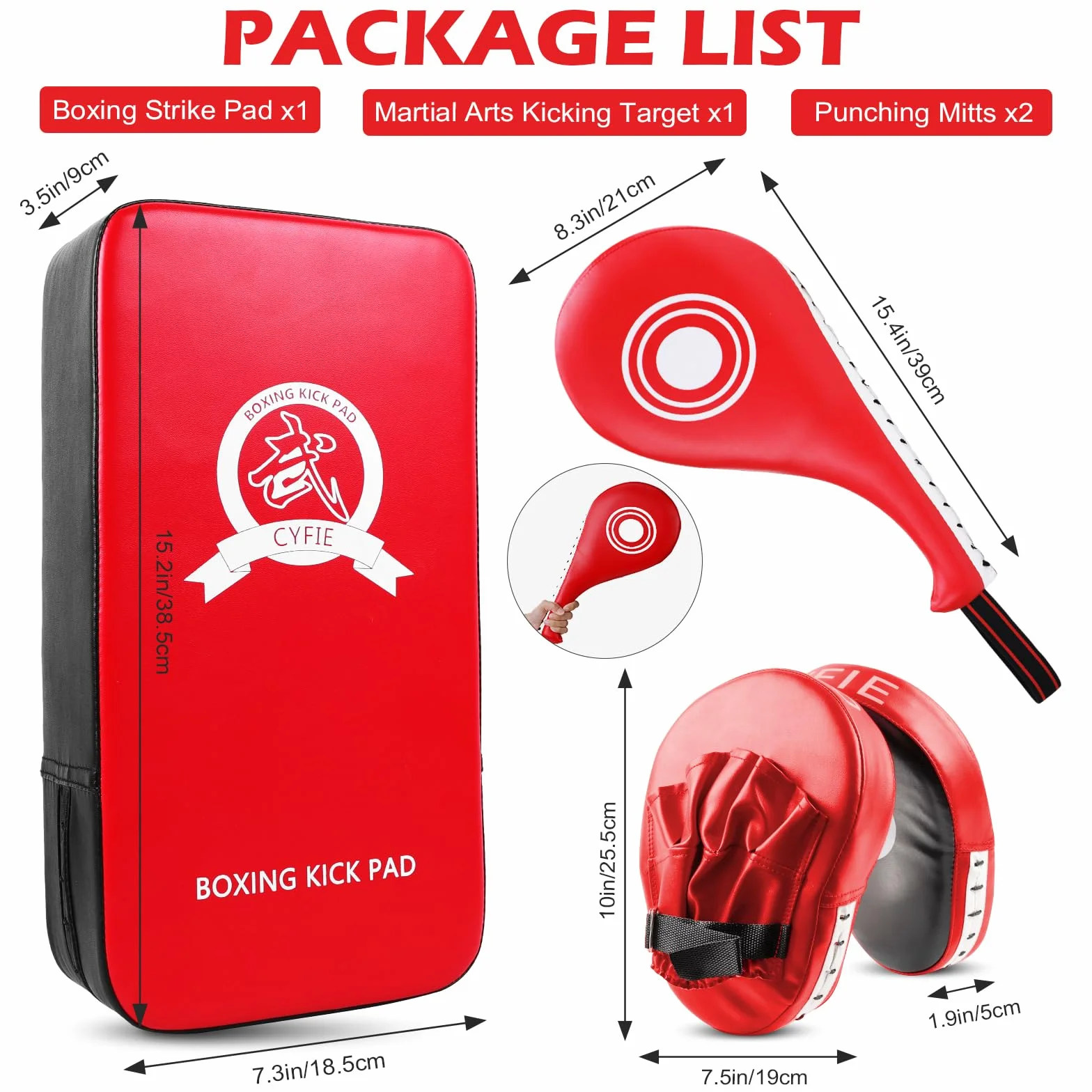 DEWEL Kit da Boxe con Un Paio di Guantoni da Boxe, Un Pad Boxe e Un Colpitori Taekwondo,per L'allenamento Boxe di Karate, MMA, Kickboxing, Karate, Muay Thai, MMA, Wushu eec (4 Pezzi,Rosso)