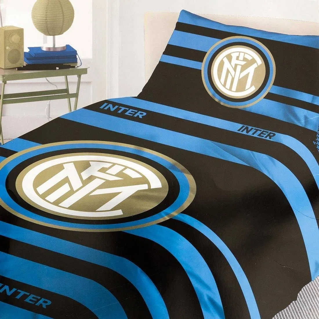 Inter 9638519P511 Copriletto, 100% Cotone, Azzurro/Nero, 38x28x2 cm