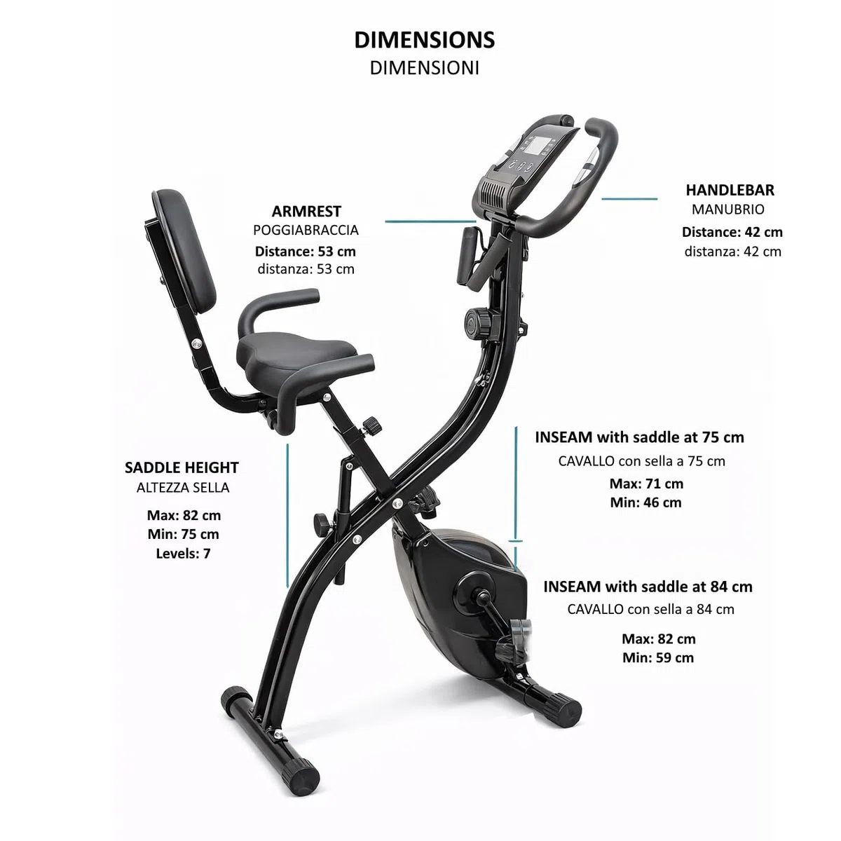 FFitness Cyclette Pieghevole X-Bike Ergometro Seduta Max 120kg |INCLUSO Cardiofrequenzimentro Porta Cellulare Bande per Esercizi