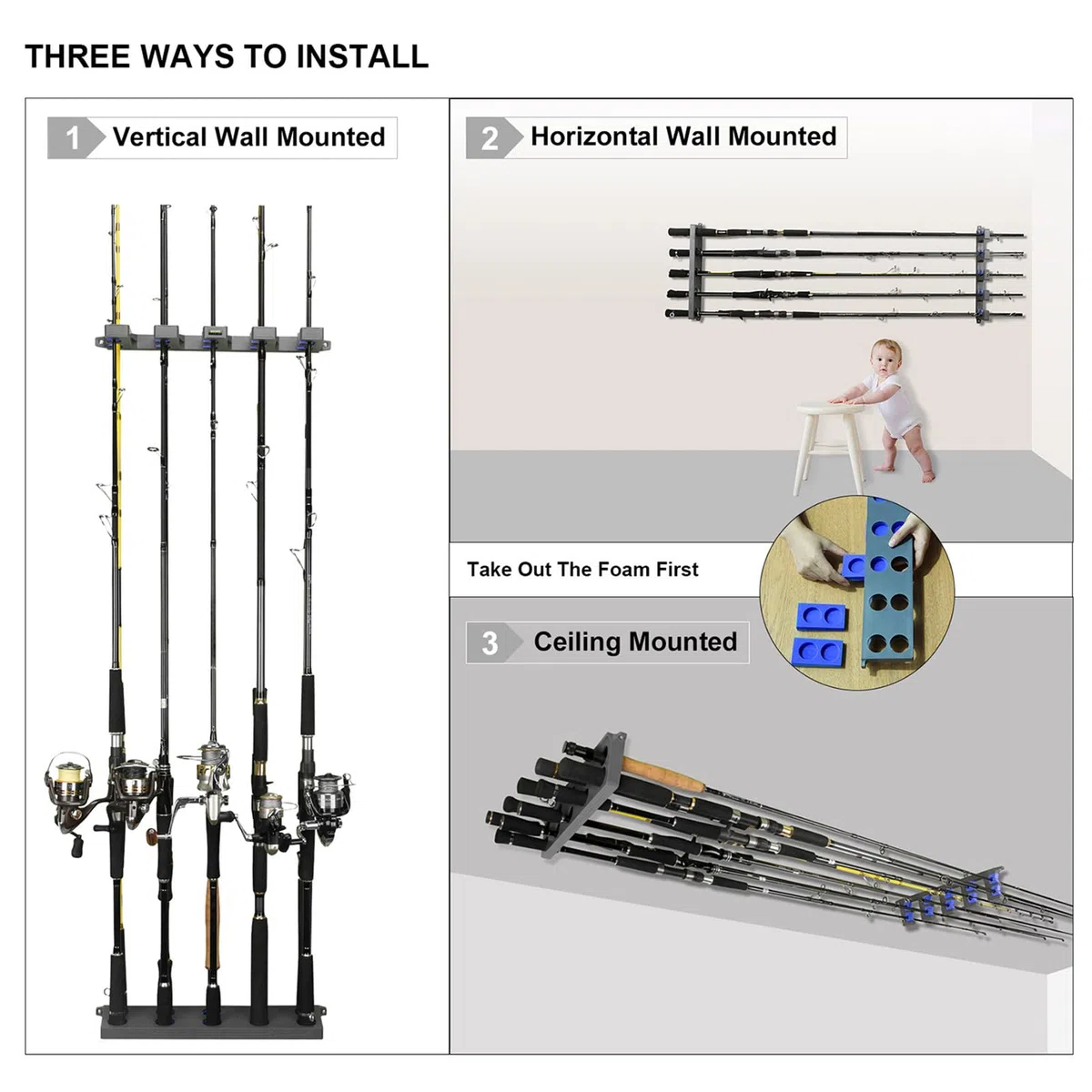 Supporto verticale per canna da pesca a parete Rack per 10 canne da pesca Supporto per canna da pesca Garage Rack verticale per canna da pesca
