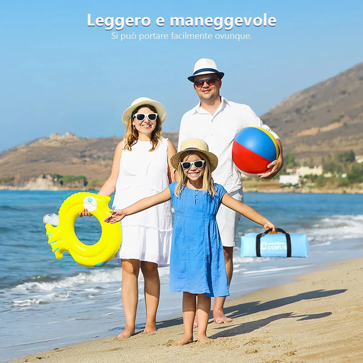 Tenda da Spiaggia e Campeggio, Tenda da Sole UV50+ Pieghevole e Impermeabile, Portatile con Massima Ventilazione e Finestre a Rete, Rifugio Stabile per Bambini e Famiglia