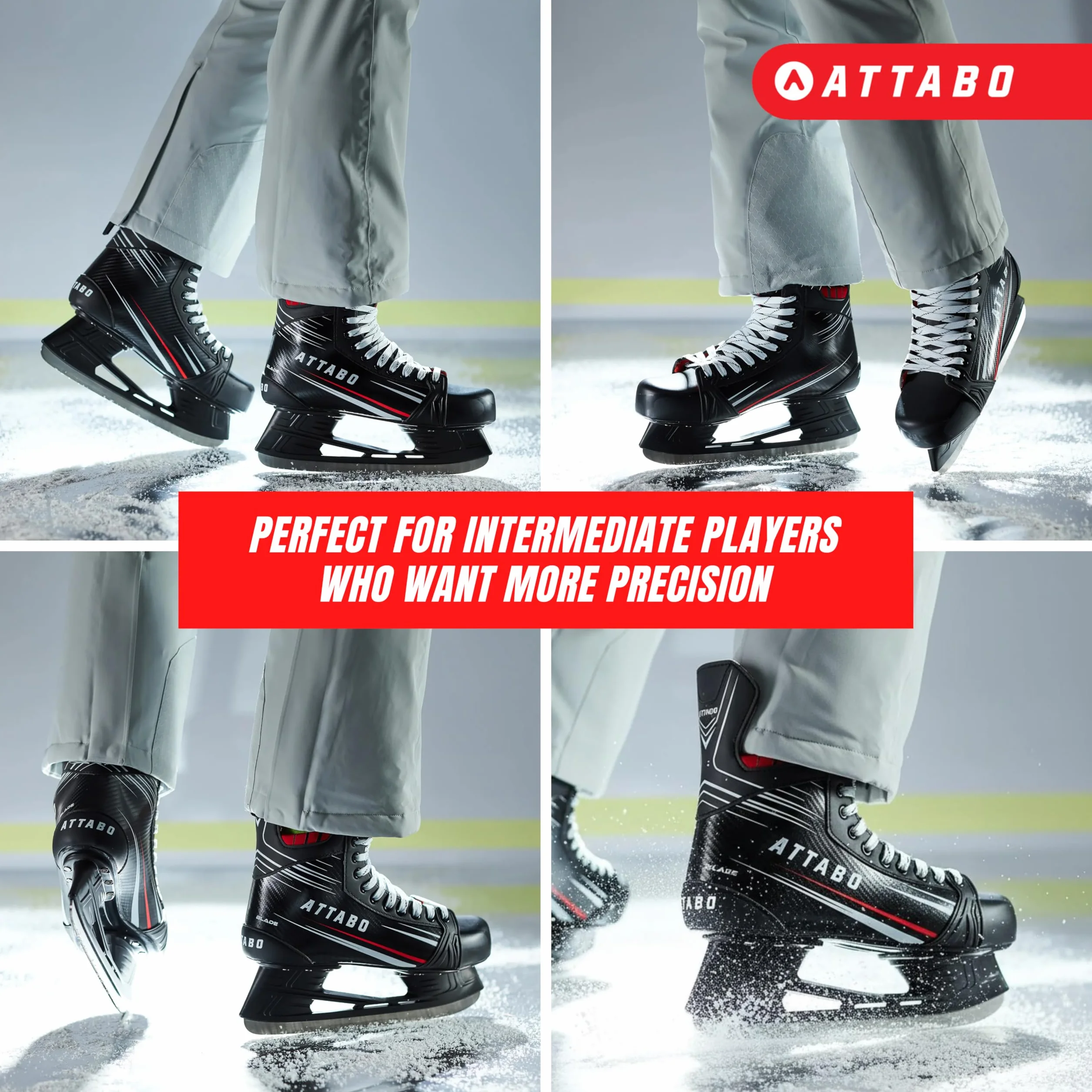 ATTABO Pattini da Hockey su Ghiaccio, da Uomo, in Nero, Taglia 39 EU, in Acciaio Inox, Resistente, Stabile Protezione della Caviglia, Chiusura con Lacci, Comodi e durevoli per esperti