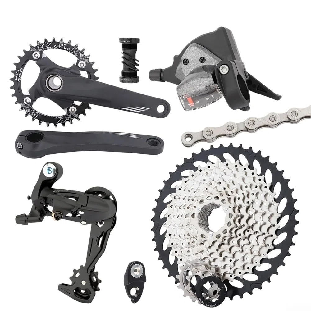 Gruppo per Mountain Bike a 10 velocità con guarnitura Cava 32T/34T/36T, Cassetta 46T, Cambio e deragliatore Posteriore. Kit Completo per l'aggiornamento della Trasmissione in bicic