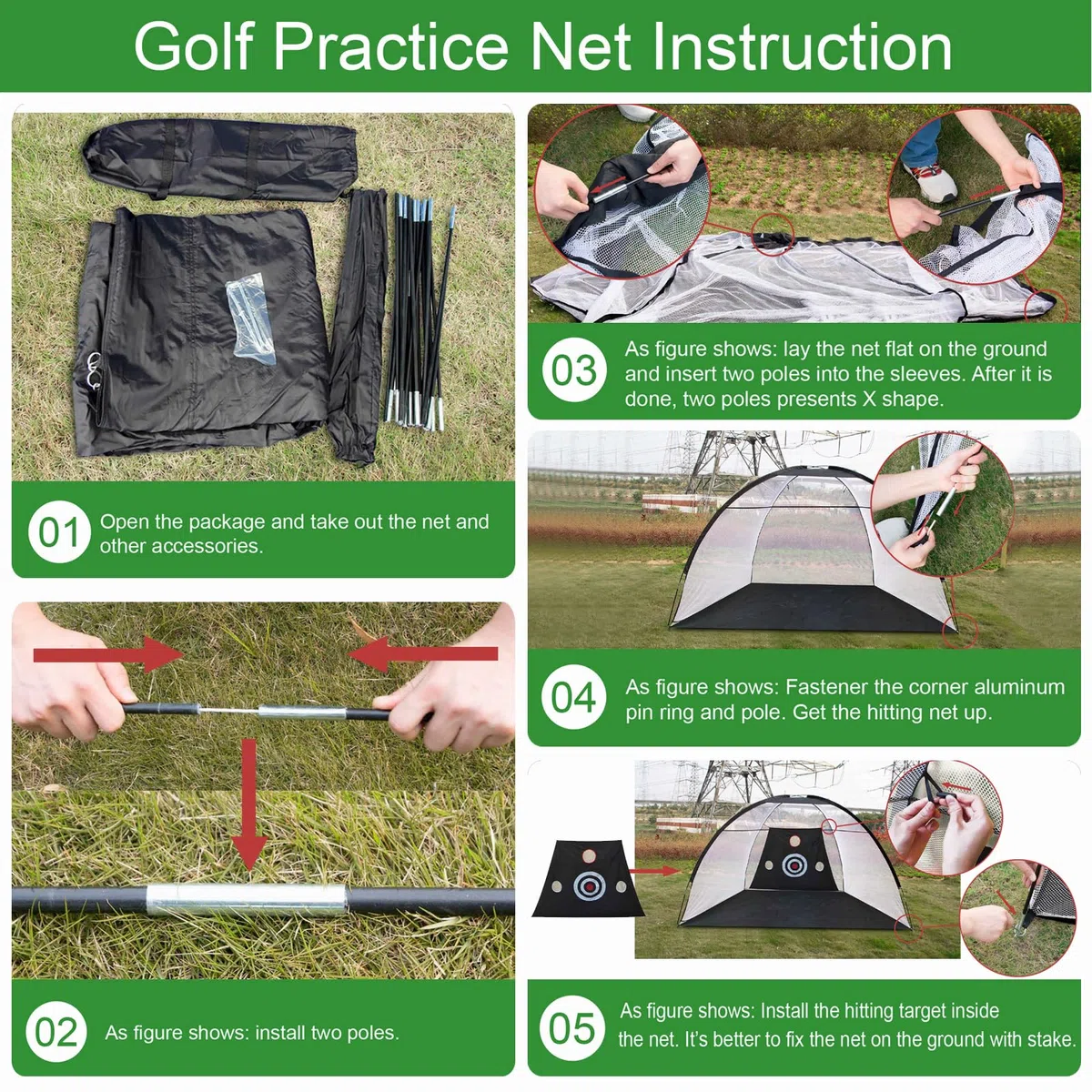 TTCB Sports Rete da golf, 10 x 7 m, rete da golf, per attività all'aperto, per interni ed esterni, per allenamento da golf, per regali, accessori da golf, con tappetino, palle, tè, correttore
