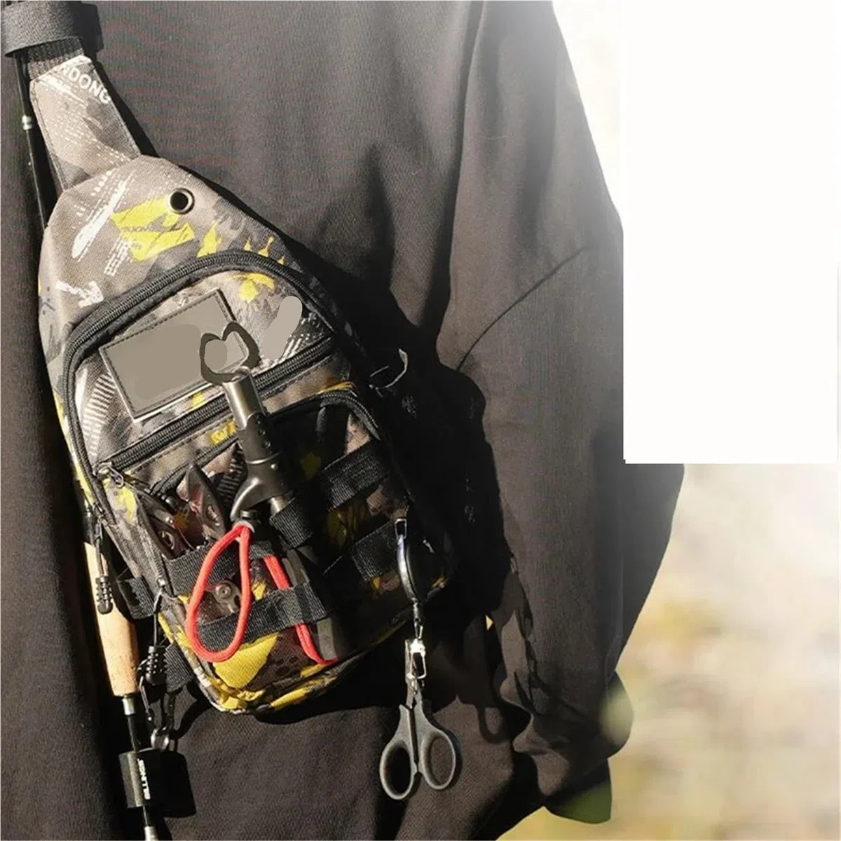 Borsa for canna da pesca trekking for uomo a tracolla con esca a sul petto campeggio for viaggi all'aperto per Outdoor(Gray Yellow)