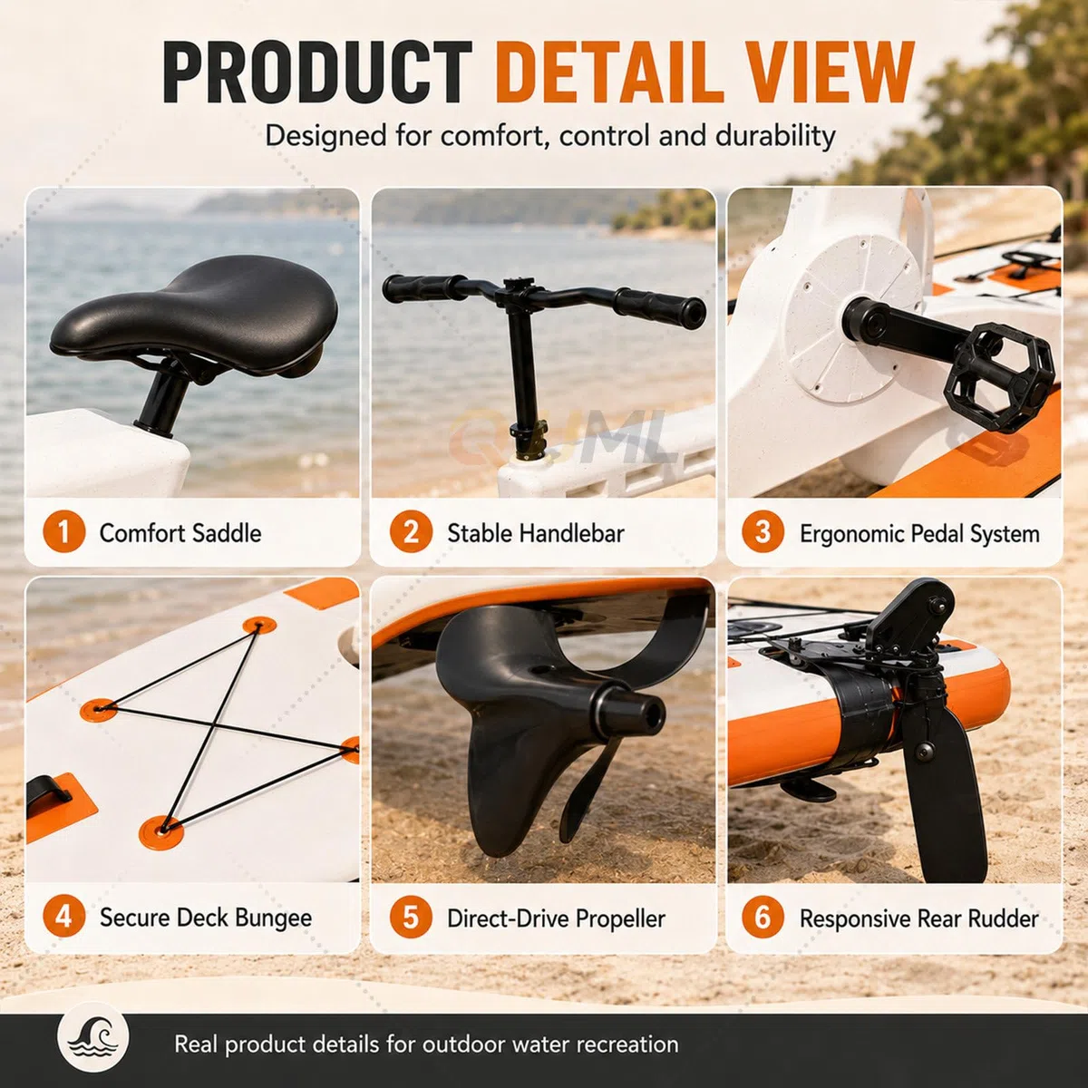 Bicicletta Acquatica Gonfiabile per Adulti | Bicicletta a Pedali con Guida a Basso Impatto/PVC Rinforzato | Pedalò Parco Acquatico per Acque, Spiaggia & Noleggio Commerciale Orange