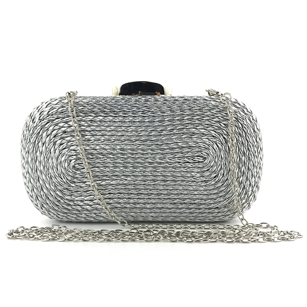 RAN Pochette da Donna alla Moda per Donna, Borsa da Notte Dorata, Borsa a Tracolla, Borsa da Sera con Catena in PU Intrecciata a Mano (Color : Silver)