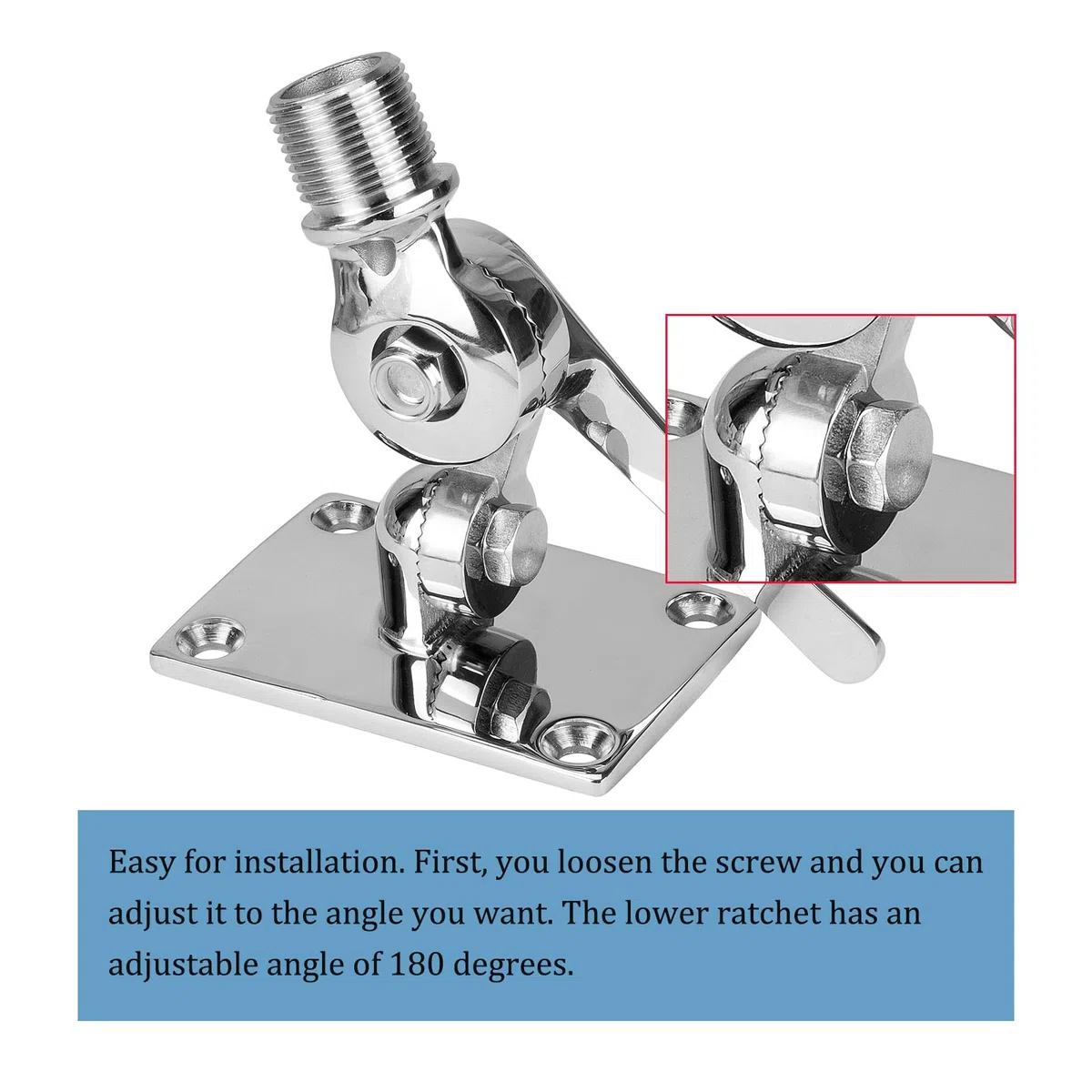 Supporto per antenna VHF, base regolabile VHF per barca, in acciaio inox 316, resistente, include accessori di installazione viti